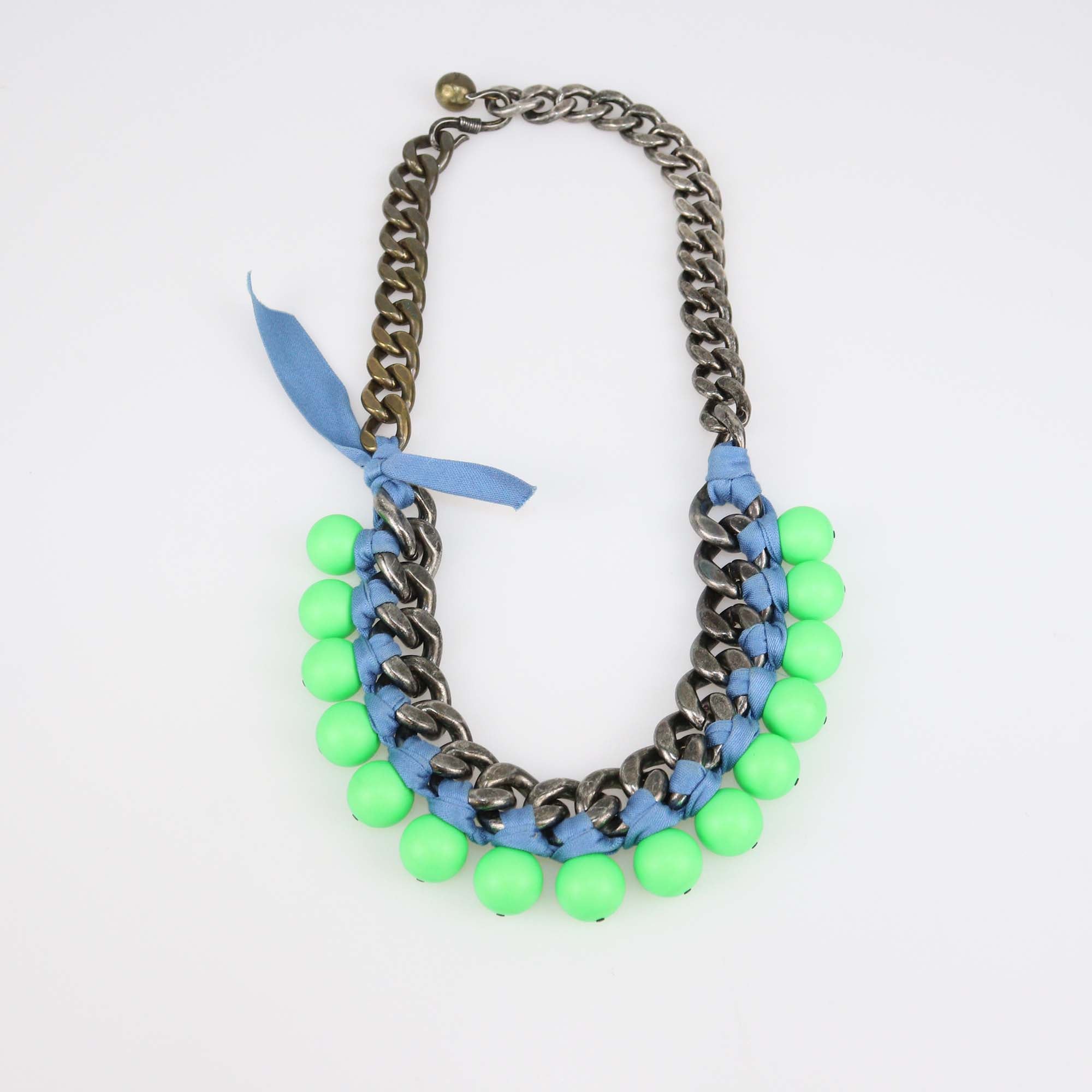 Lanvin Gunmetal Tone Green Acrylic Blaas Chain Necklace