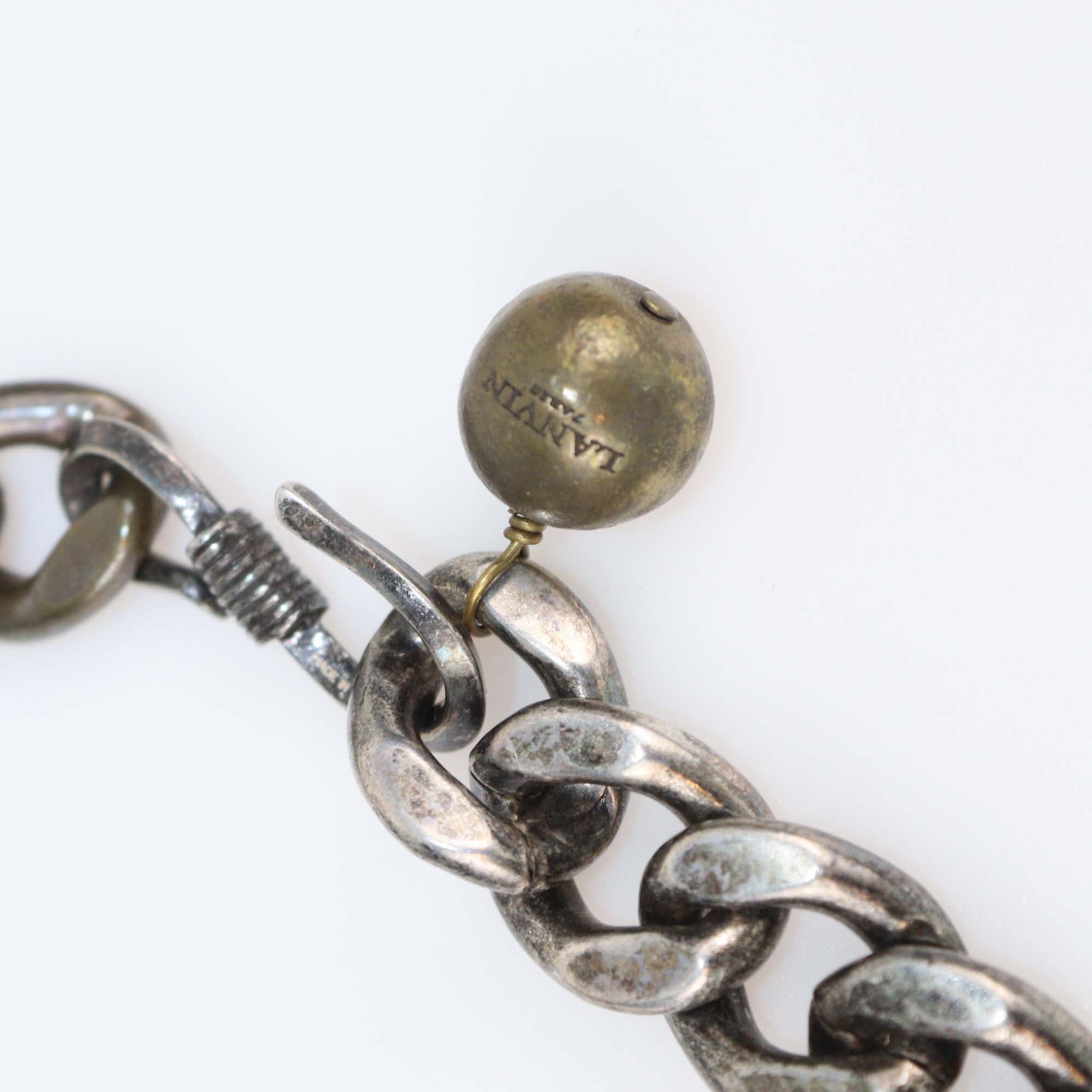 Lanvin Gunmetal Tone Green Acrylic Blaas Chain Necklace