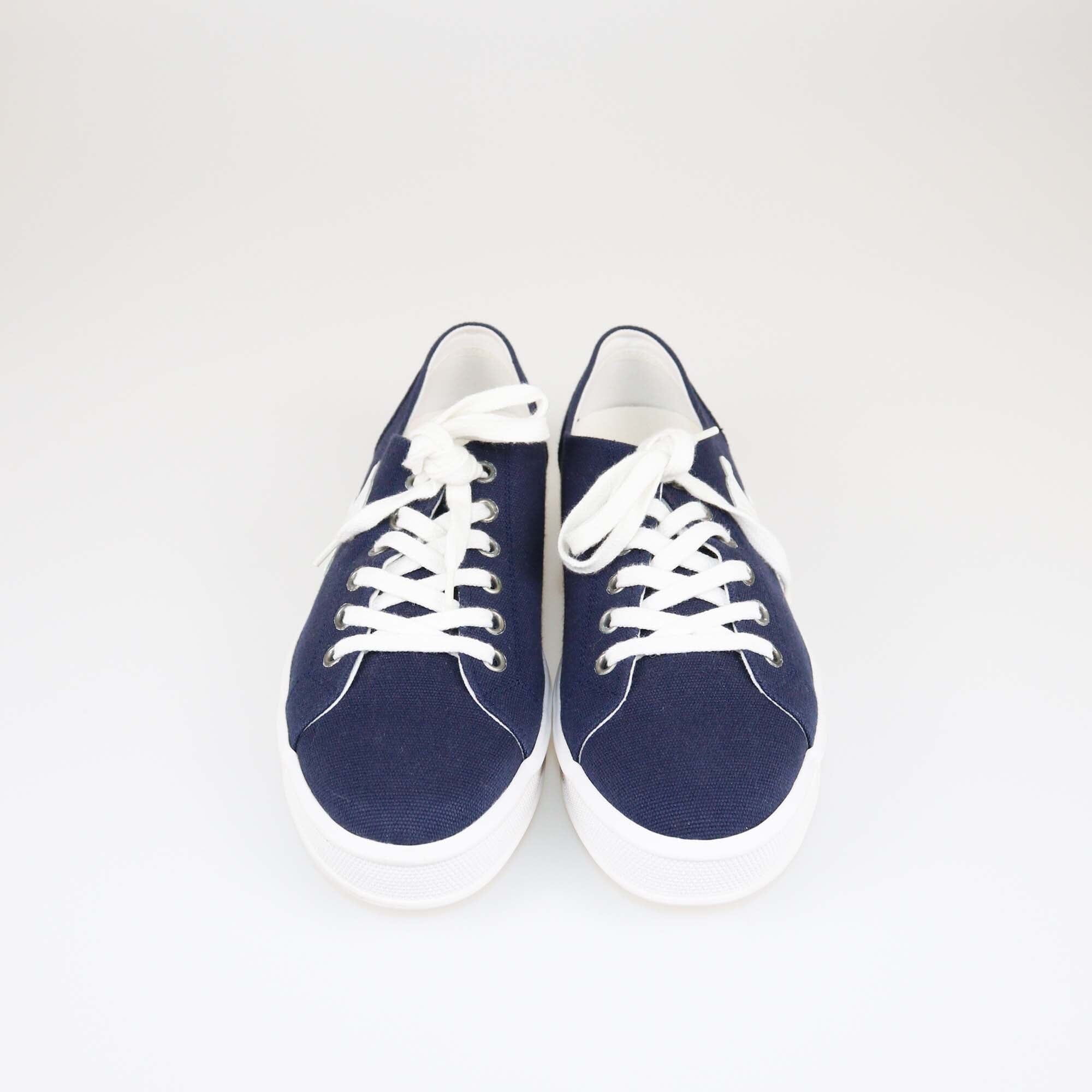 Celine Navy Blue Triomphe Jane Lace Up Low Sneakers Womens Celine