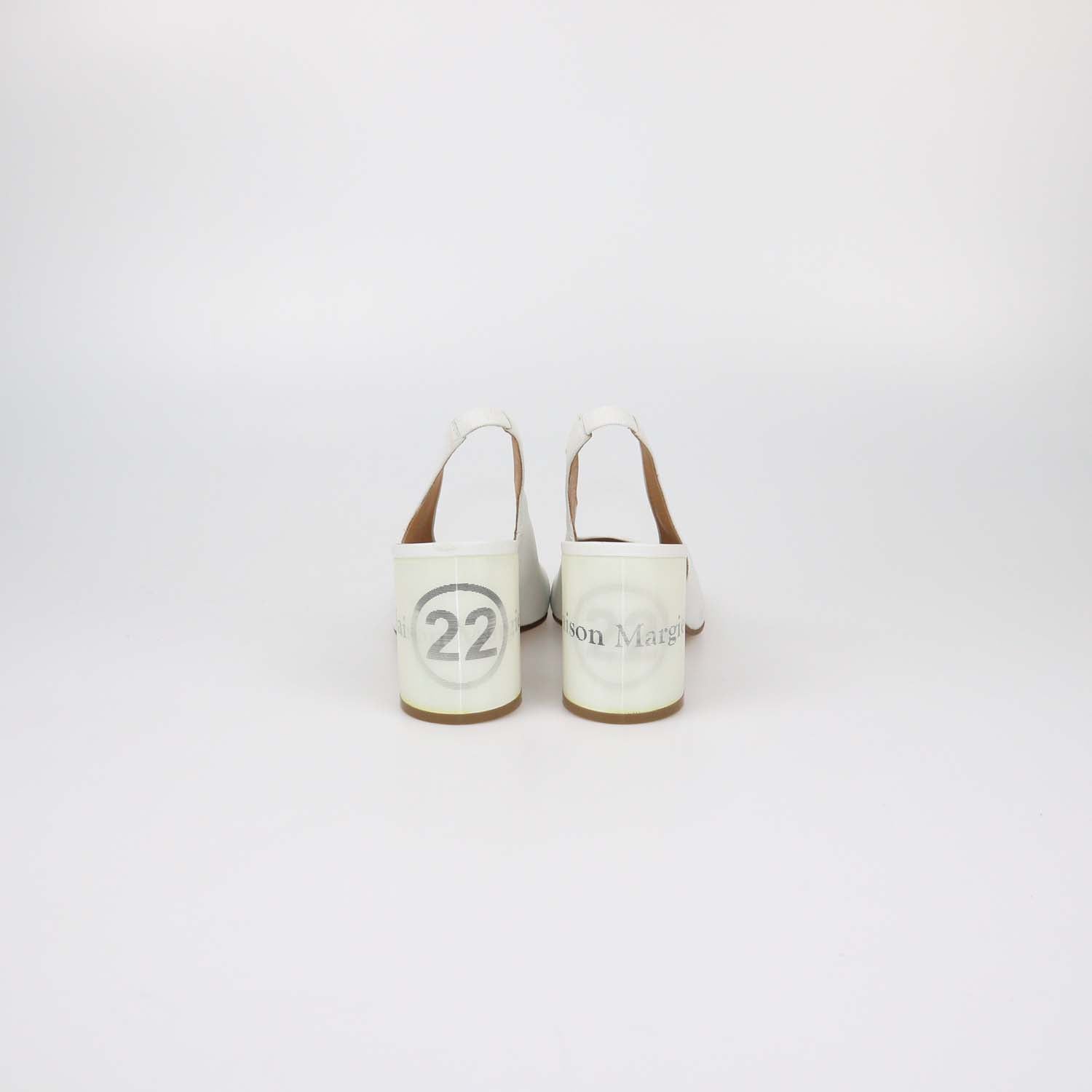 Maison Margiela White Leather Hologram Block Heel Tabi Slingback Pumps
