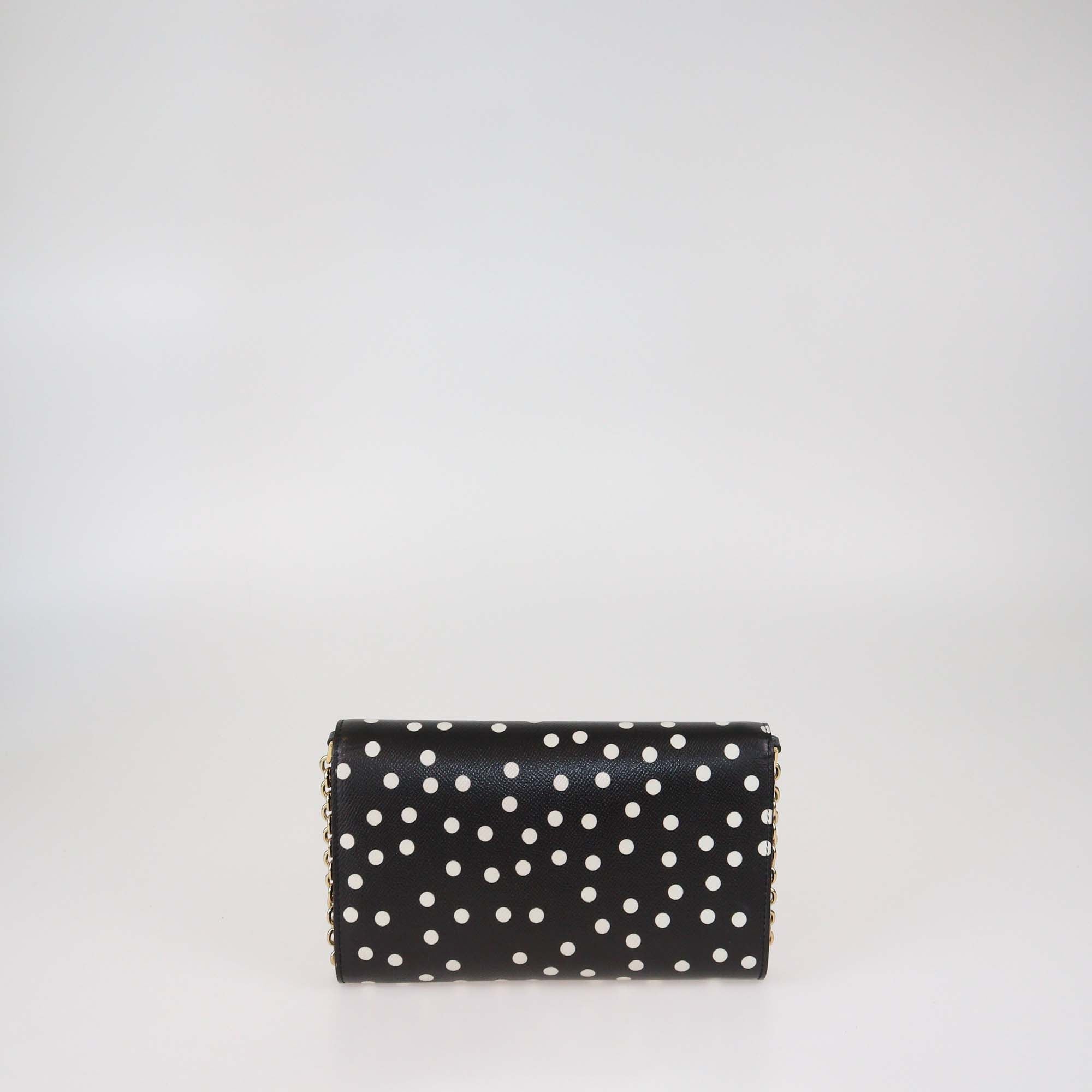 Dolce & Gabbana Black/White Polka Dot Leather Padlock Chain Clutch