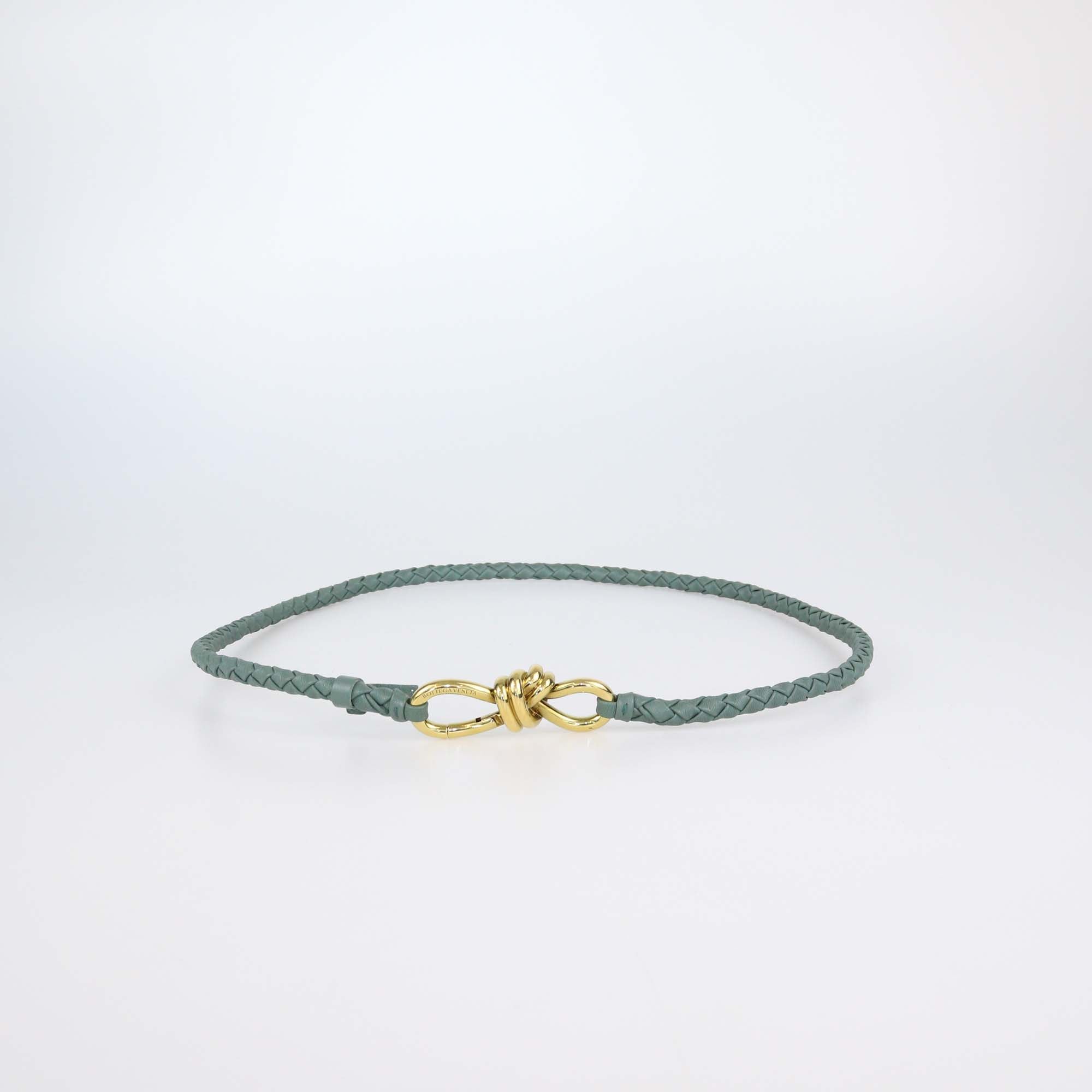 Bottega Veneta Sage Green Intrecciato Leather Andiamo Belt L