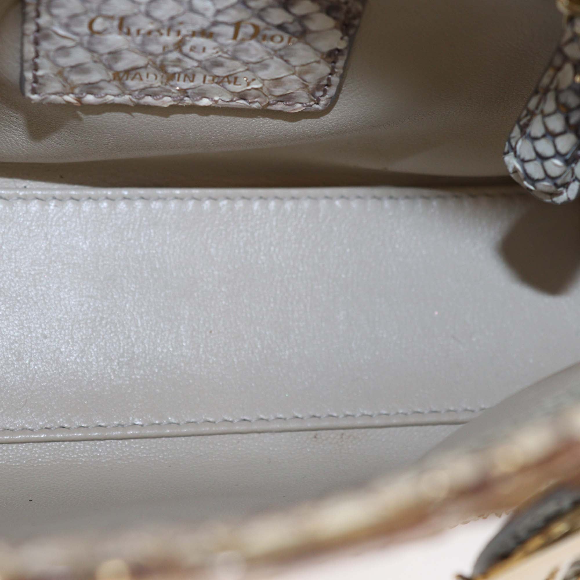 Christian Dior Beige/Gold Python Mini Lady Dior Tote