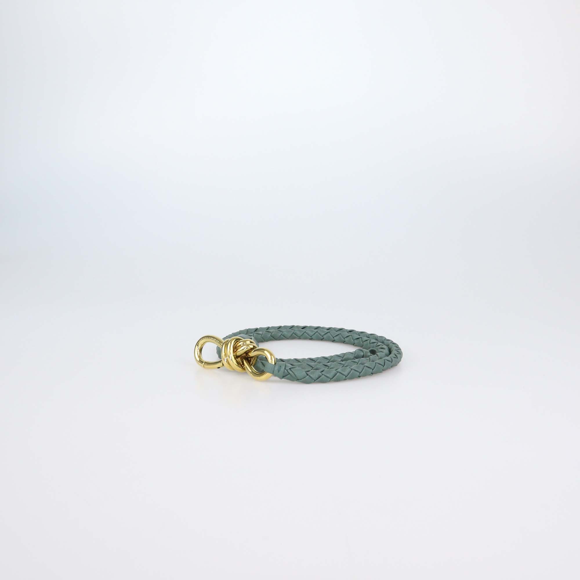 Bottega Veneta Sage Green Intrecciato Leather Andiamo Belt L