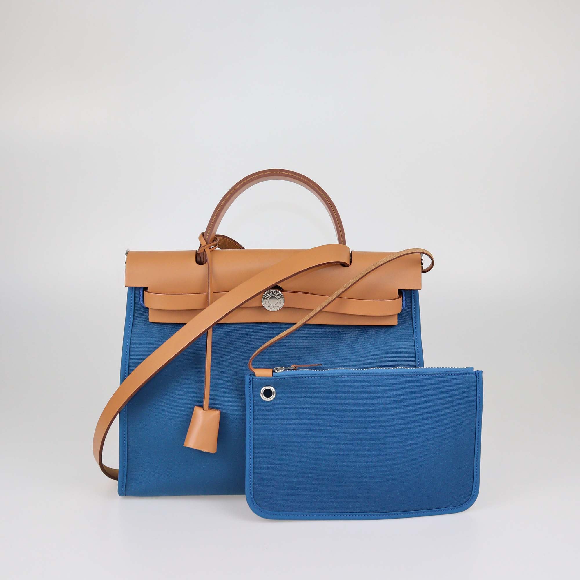 Hermes Blue Izmir/Natural Canvas and Leather Herbag Zip 31 Bag
