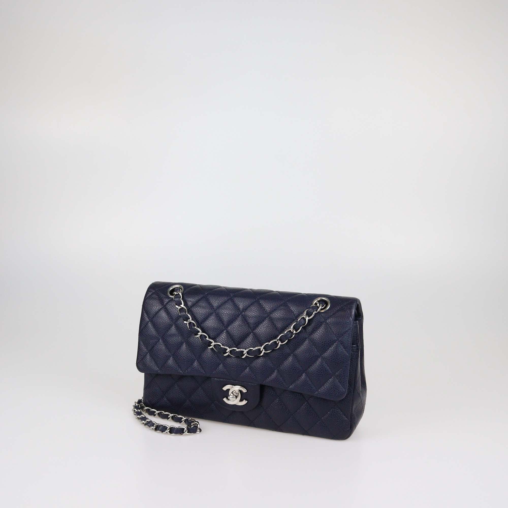 Chanel Navy Blue Caviar Leather Medium Classic Double Flap Bag