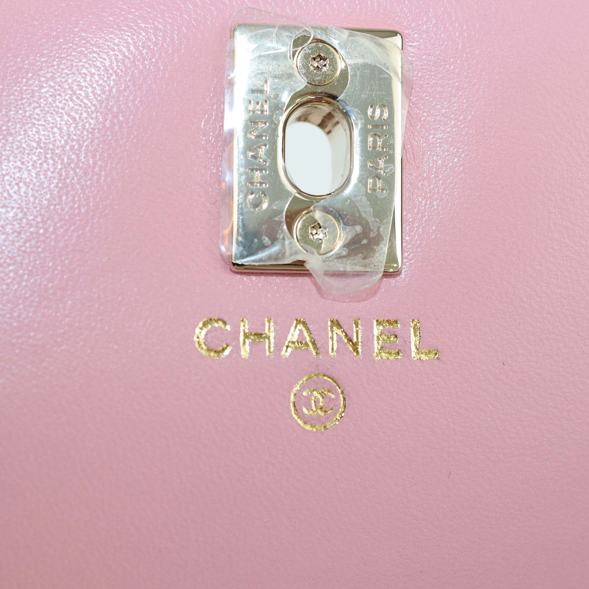 Chanel Pink Quilted Leather Crytal Flap Chain Clutch