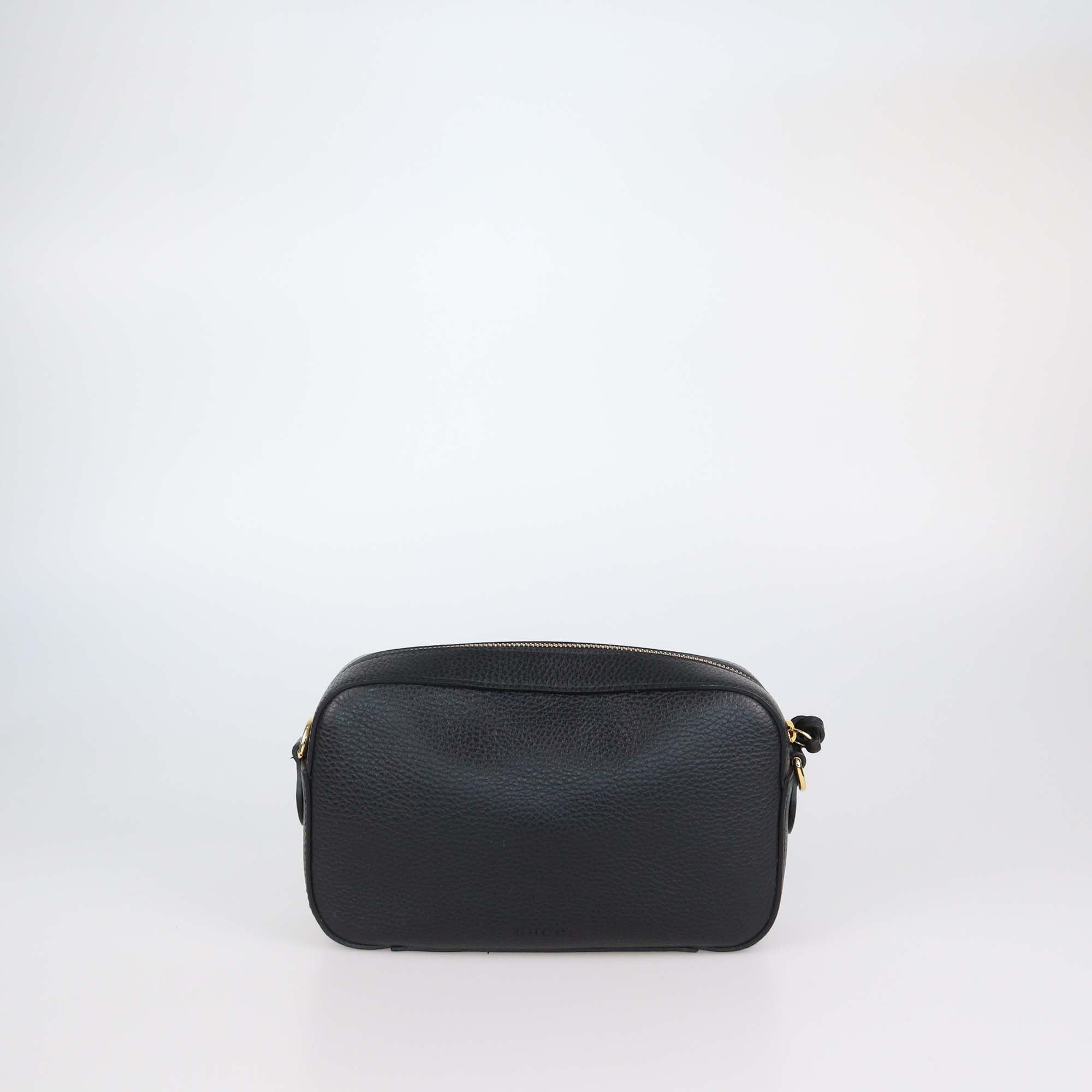 Gucci Black Leather Snake Print Camera Crossbody Bag