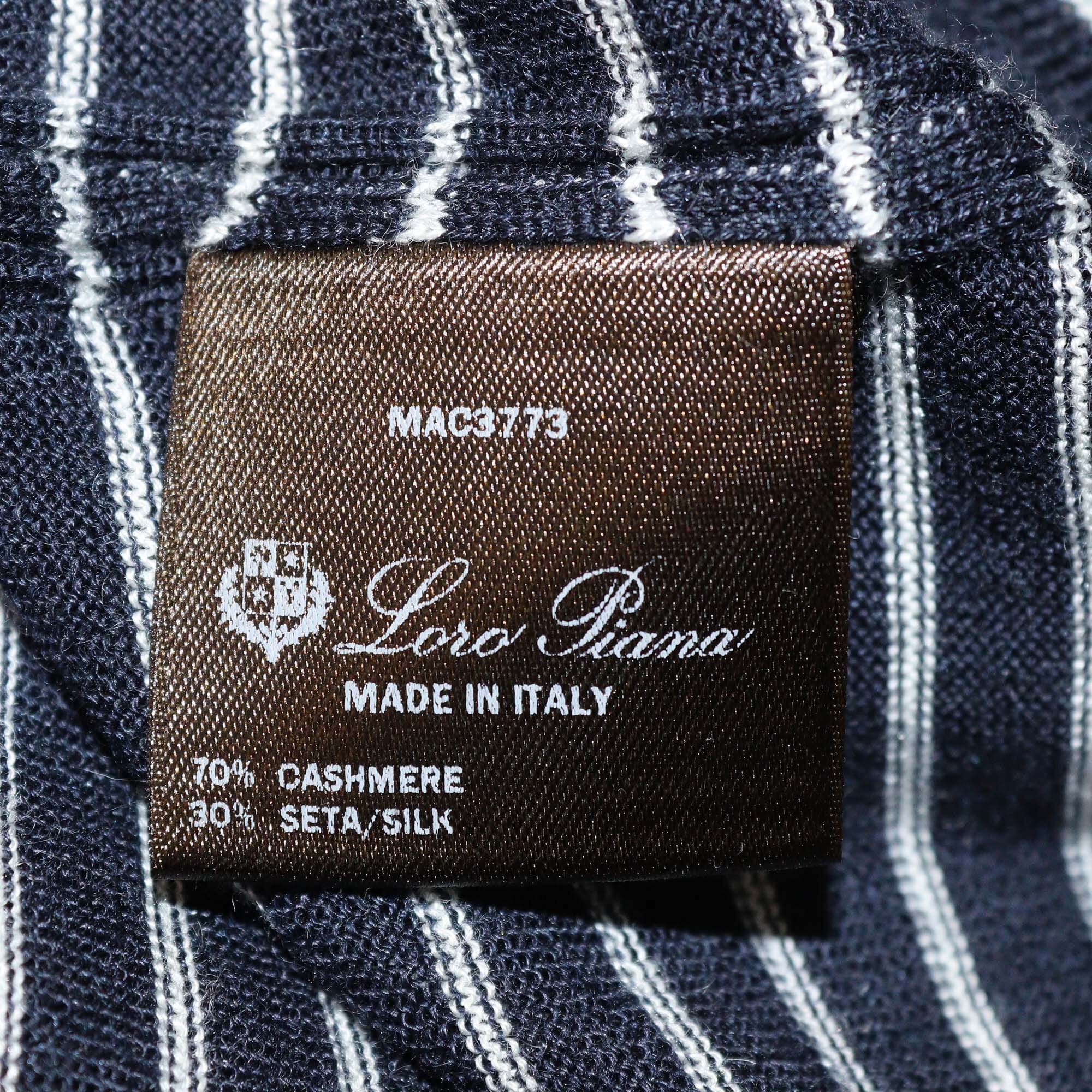 Loro Piana Navy Blue/White Knitted Striped Long Sleeve Top Womens Loro Piana