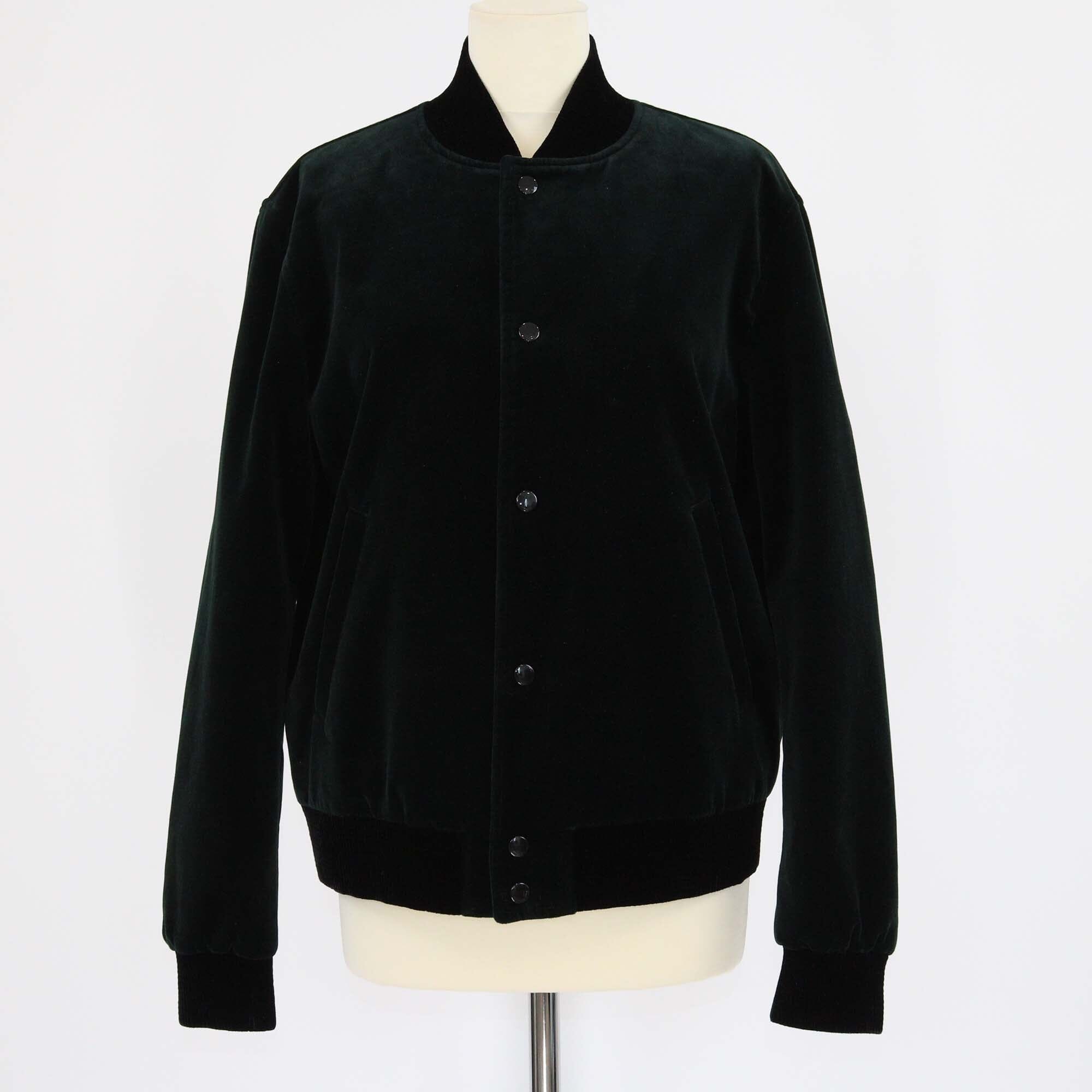 Saint Laurent Dark Forest Velvet Teddy Varsity Jacket Mens Saint Laurent