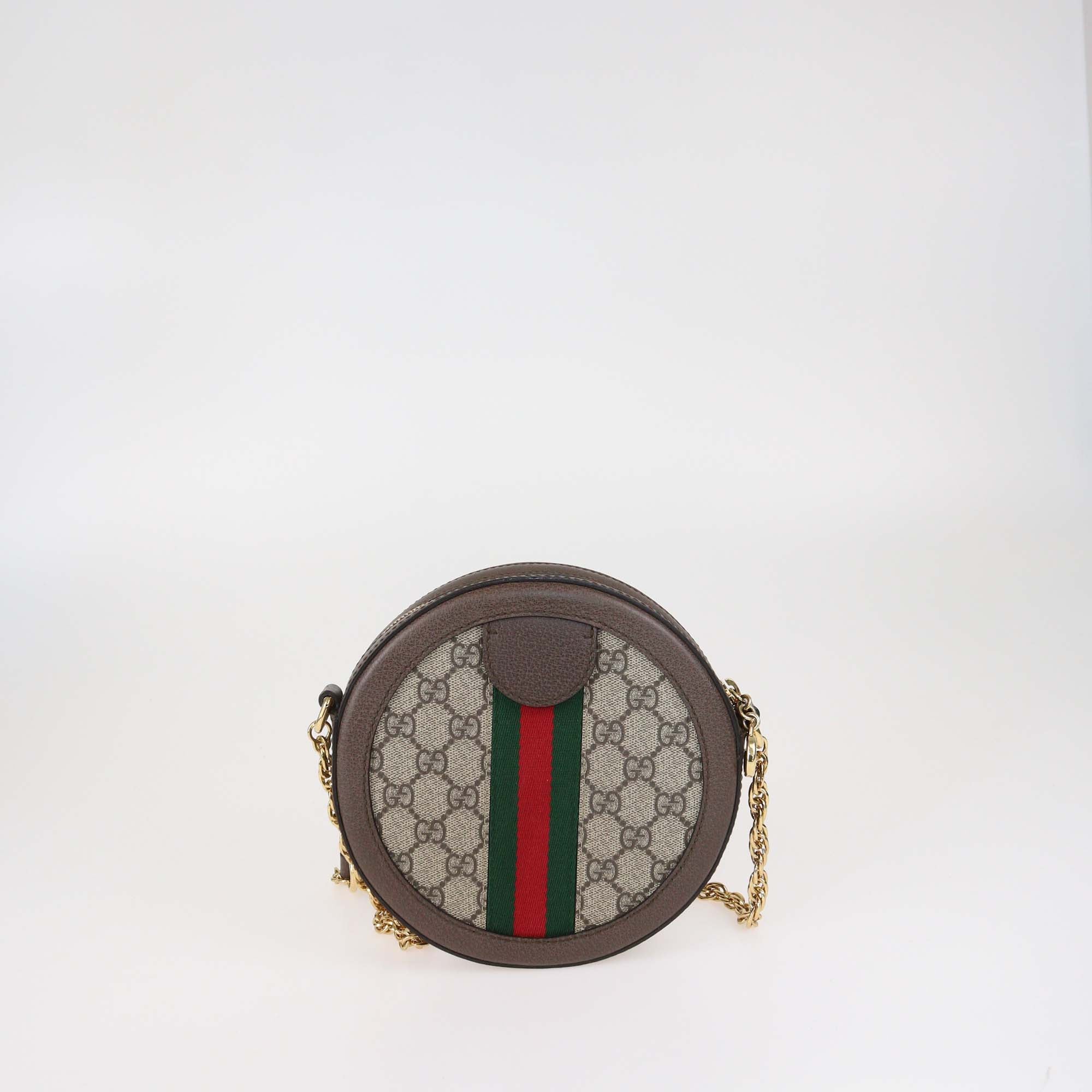 Gucci Brown/Beige GG Supreme Canvas Mini Ophidia Round Bag