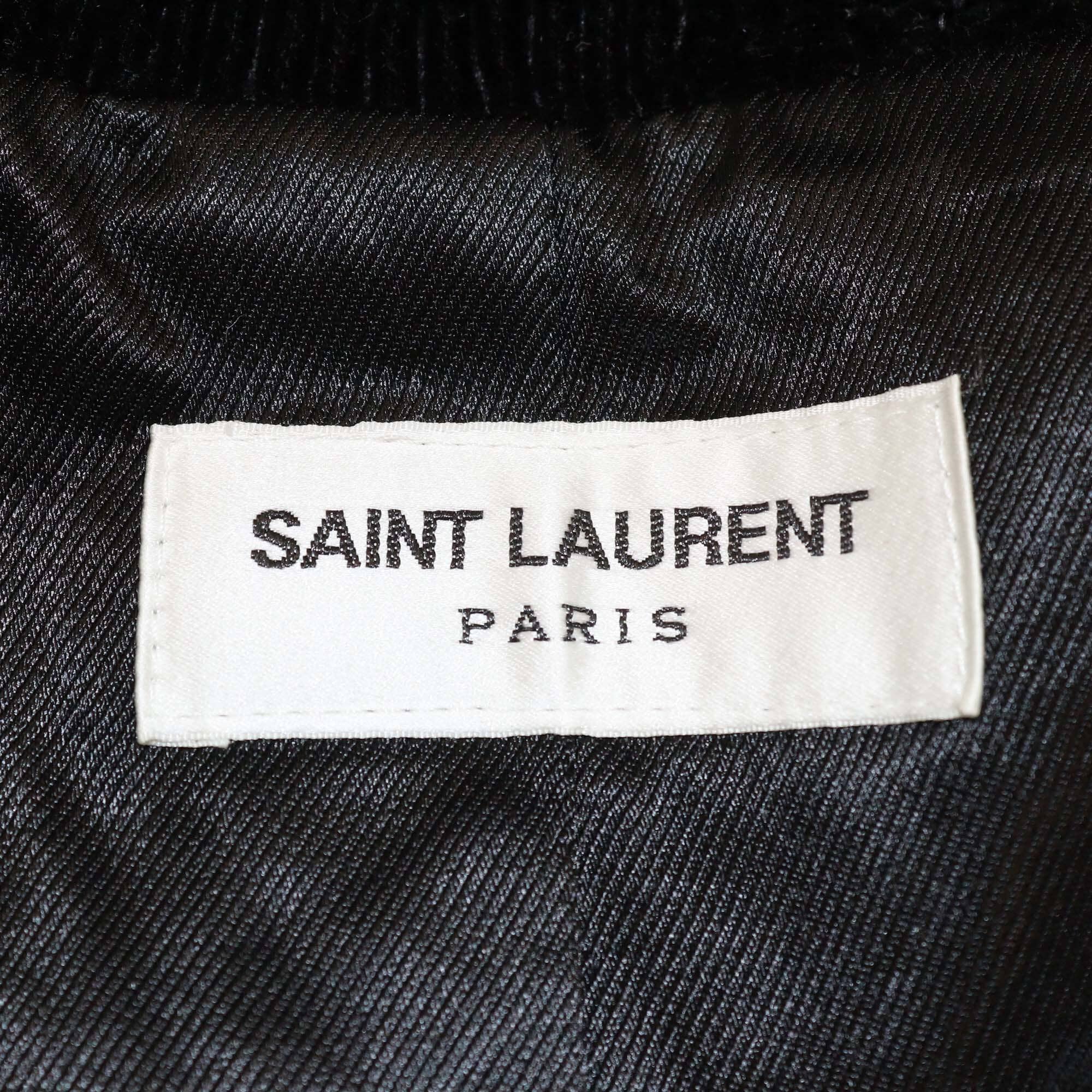 Saint Laurent Dark Forest Velvet Teddy Varsity Jacket Mens Saint Laurent