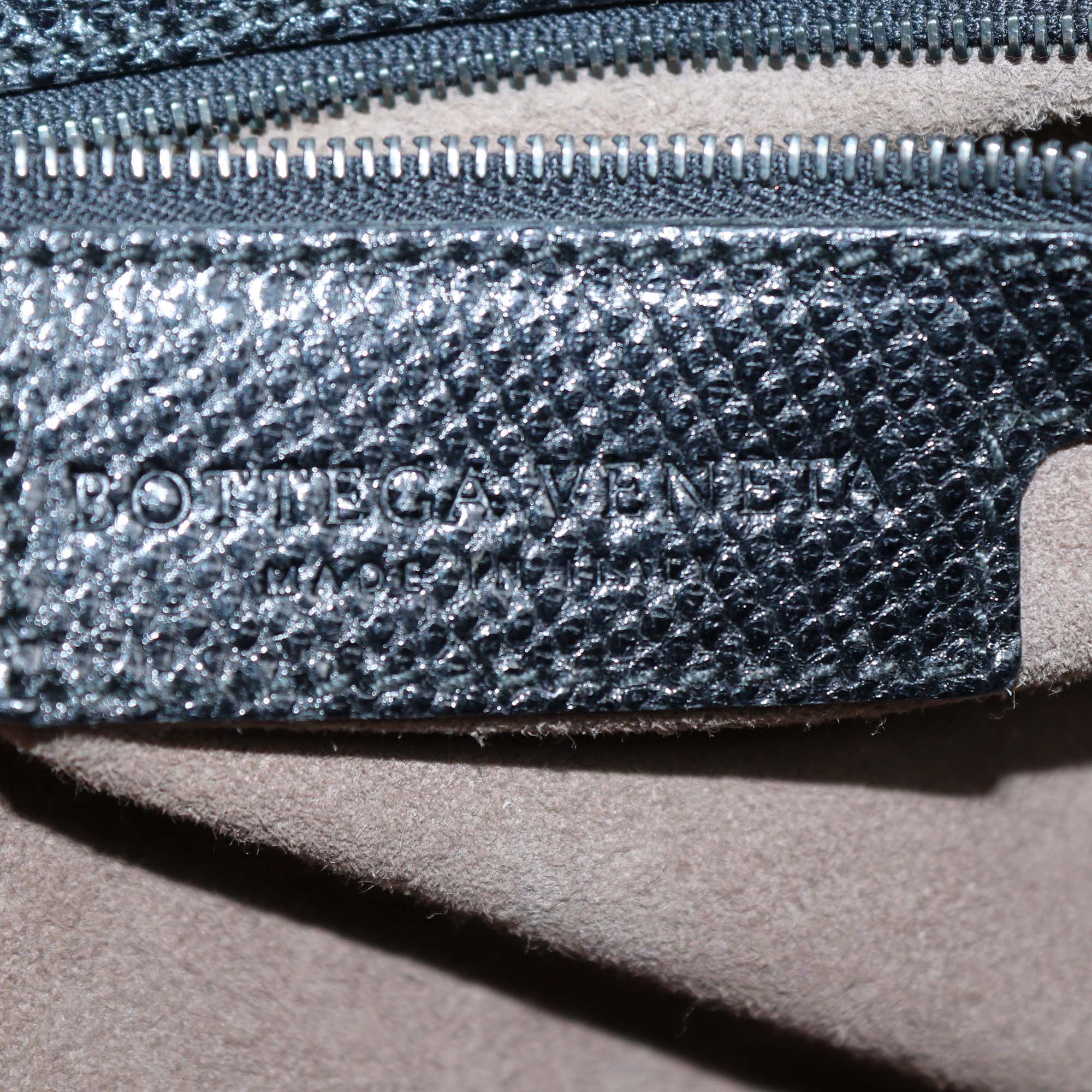 Bottega Veneta Black Intrecciato Karung Leather Ruffled Satchel