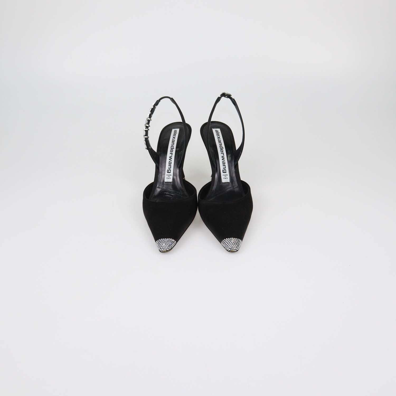 Alexander Wang Black Satin Crystal Embellished Grace Slingback Pumps