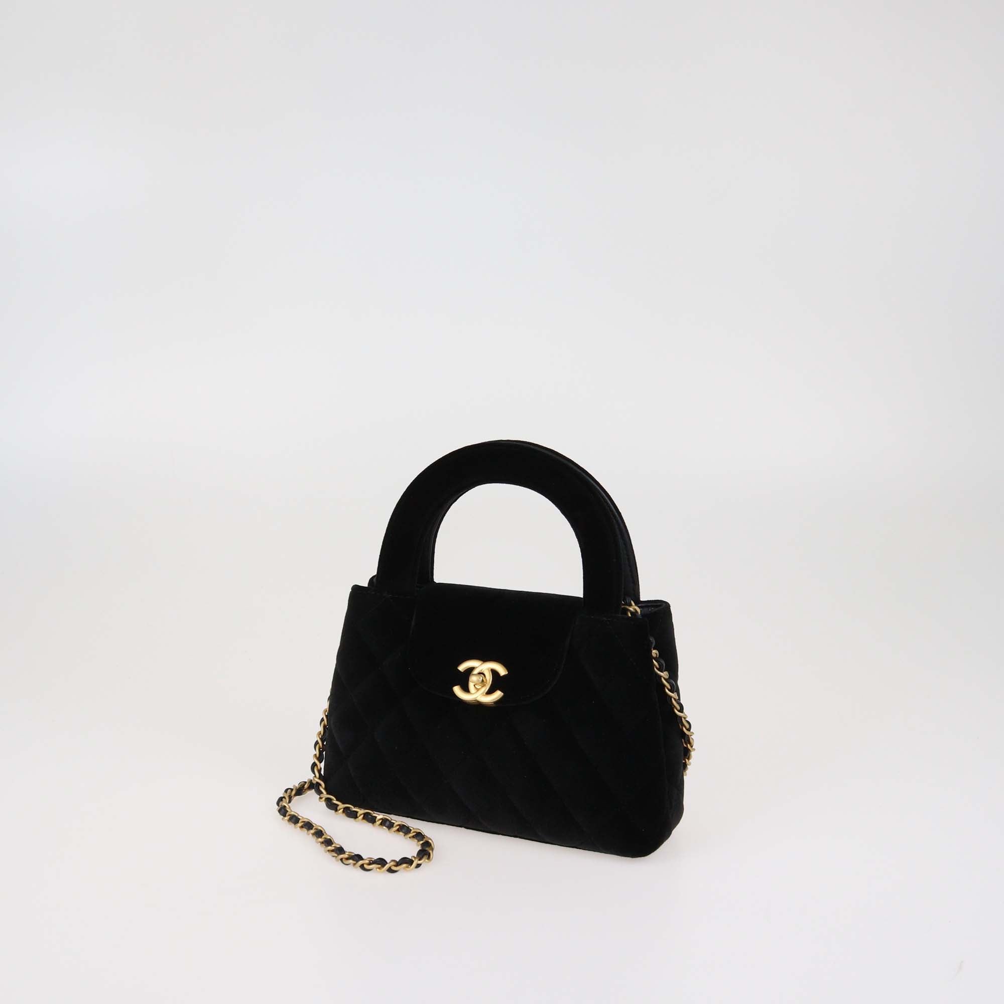 Chanel Black Quilted Velvet Mini Kelly Bag