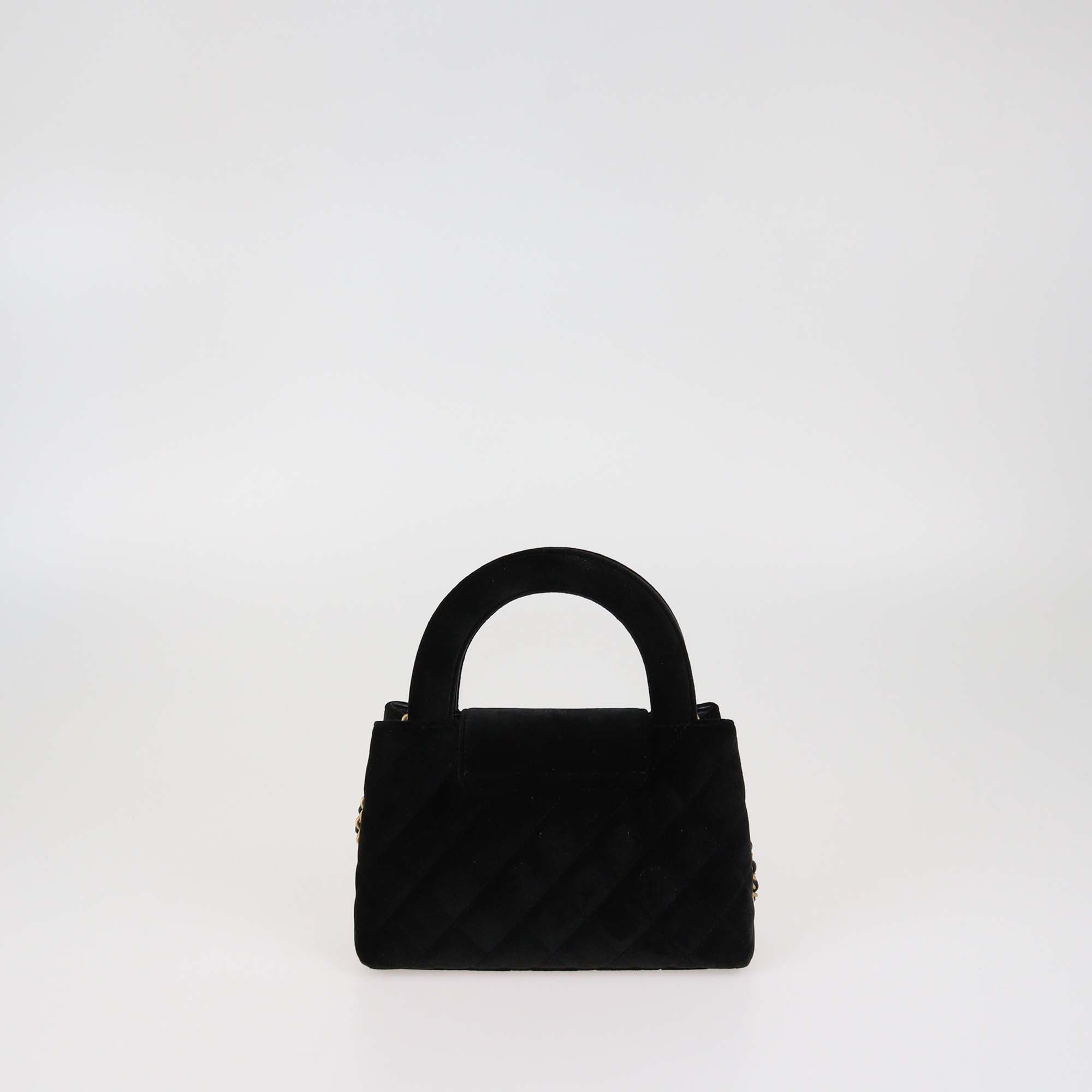 Chanel Black Quilted Velvet Mini Kelly Bag