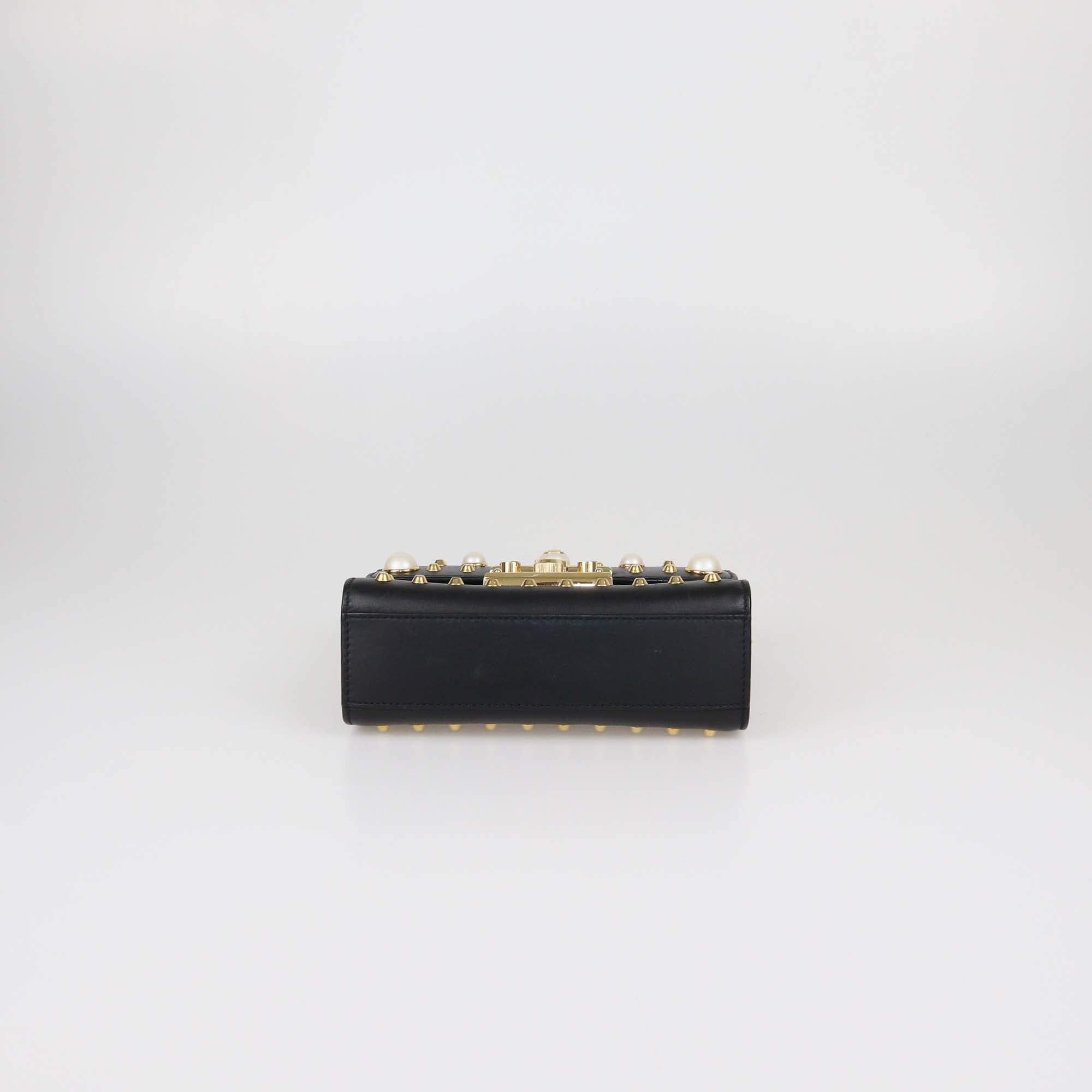Gucci Black Leather Small Pearl Studded Padlock Shoulder Bag