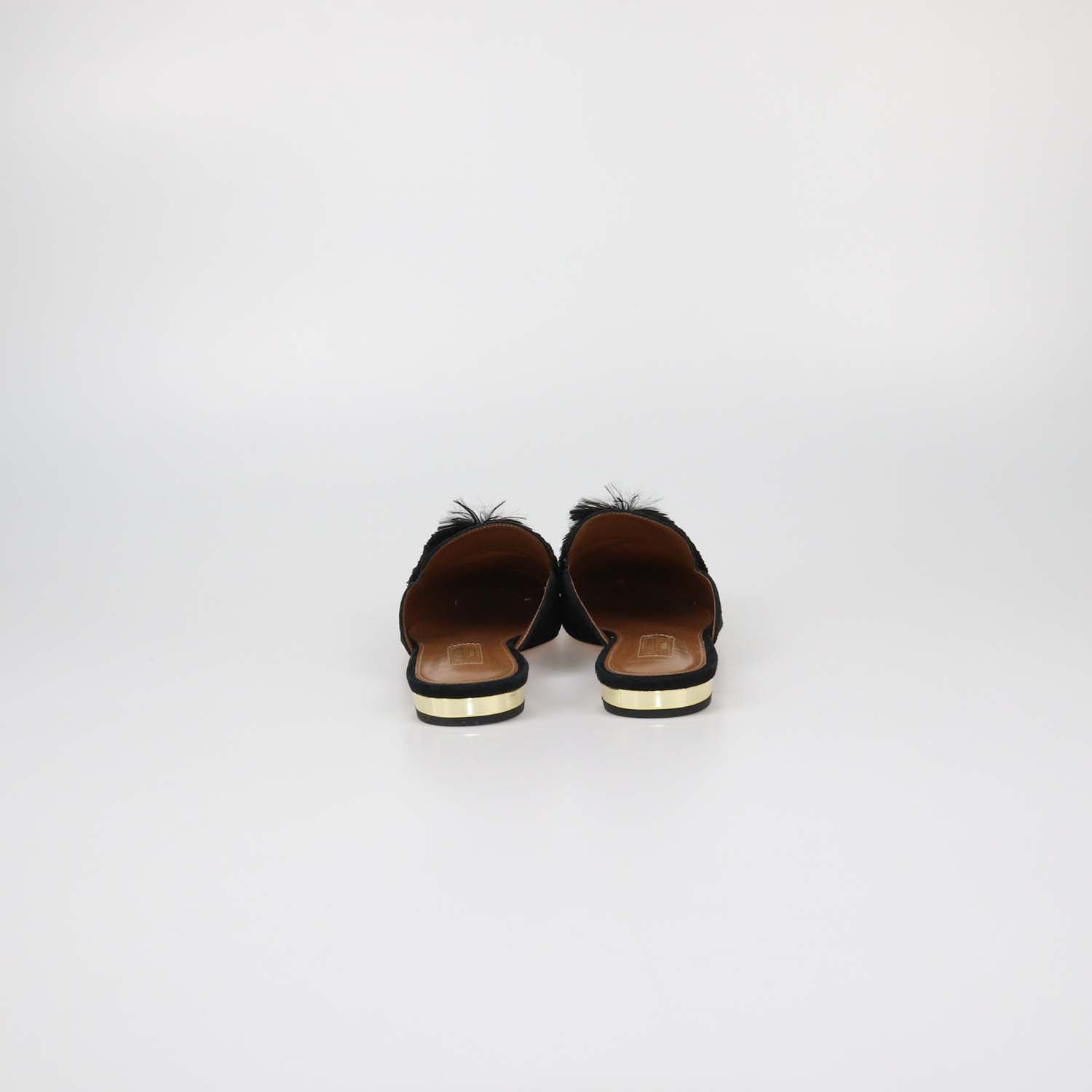 Aquazzura Black Suede Powder Puff Pom Pom Mules