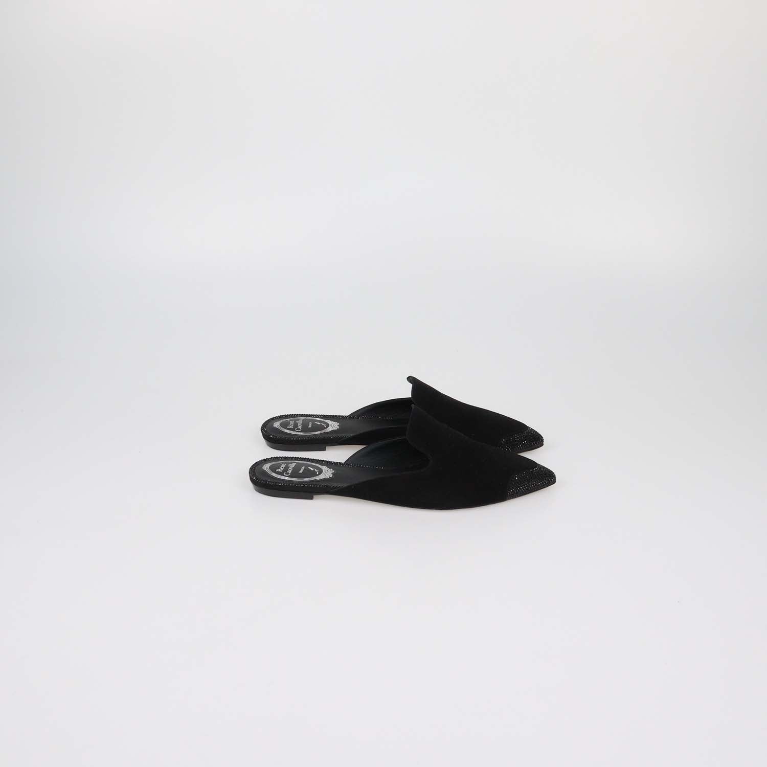 Rene Black Suede Rhinestone Embellished Flat Mules