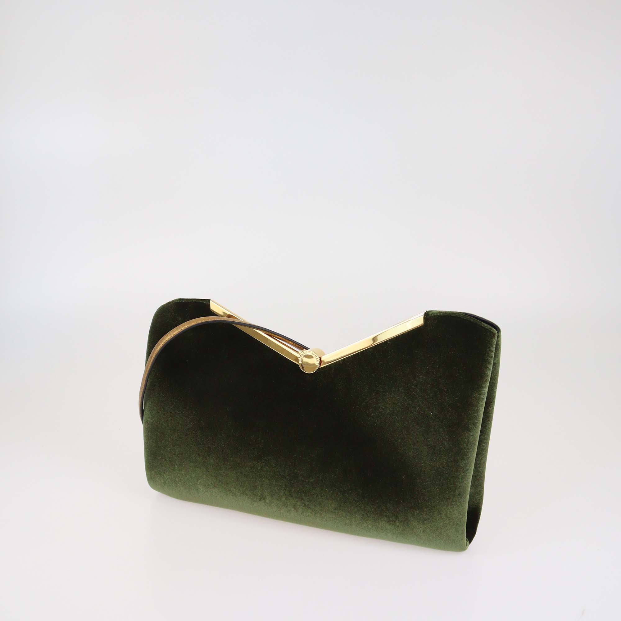 Emporio Armani Olive Green Velvet Frame Strap Clutch