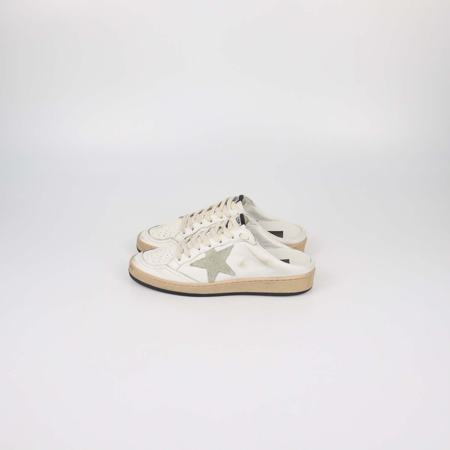 Golden Goose White Leather Ballstar Sabot Mules