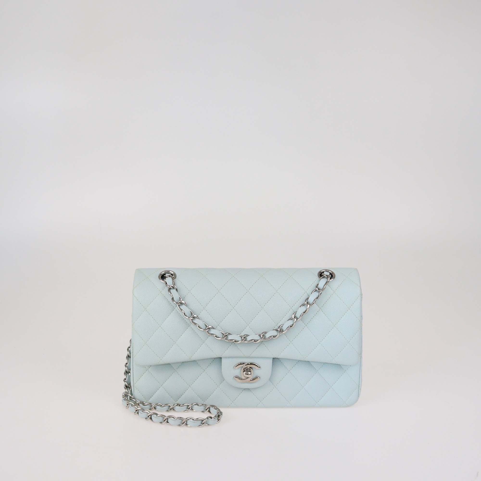 Chanel Light Green Quilted Caviar Leather Medium Classic Double Flap Bag