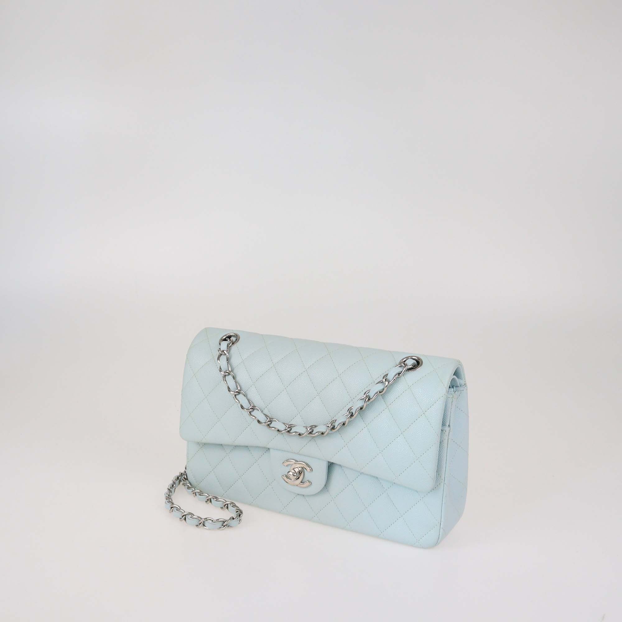 Chanel Light Green Quilted Caviar Leather Medium Classic Double Flap Bag