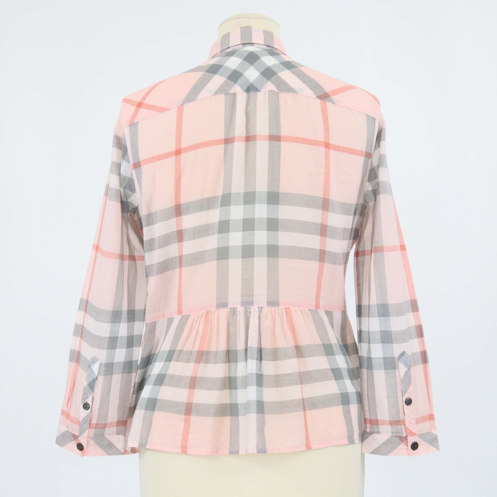 Burberry Brit Pink Checkered Long Sleeve Pleated Detail Blouse Womens Burberry Brit