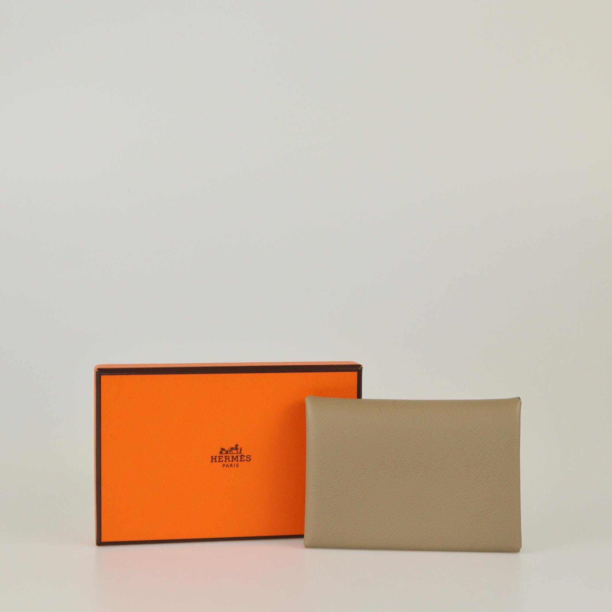 Hermes Etoupe Calvi Verso Card Holder Womens Hermes