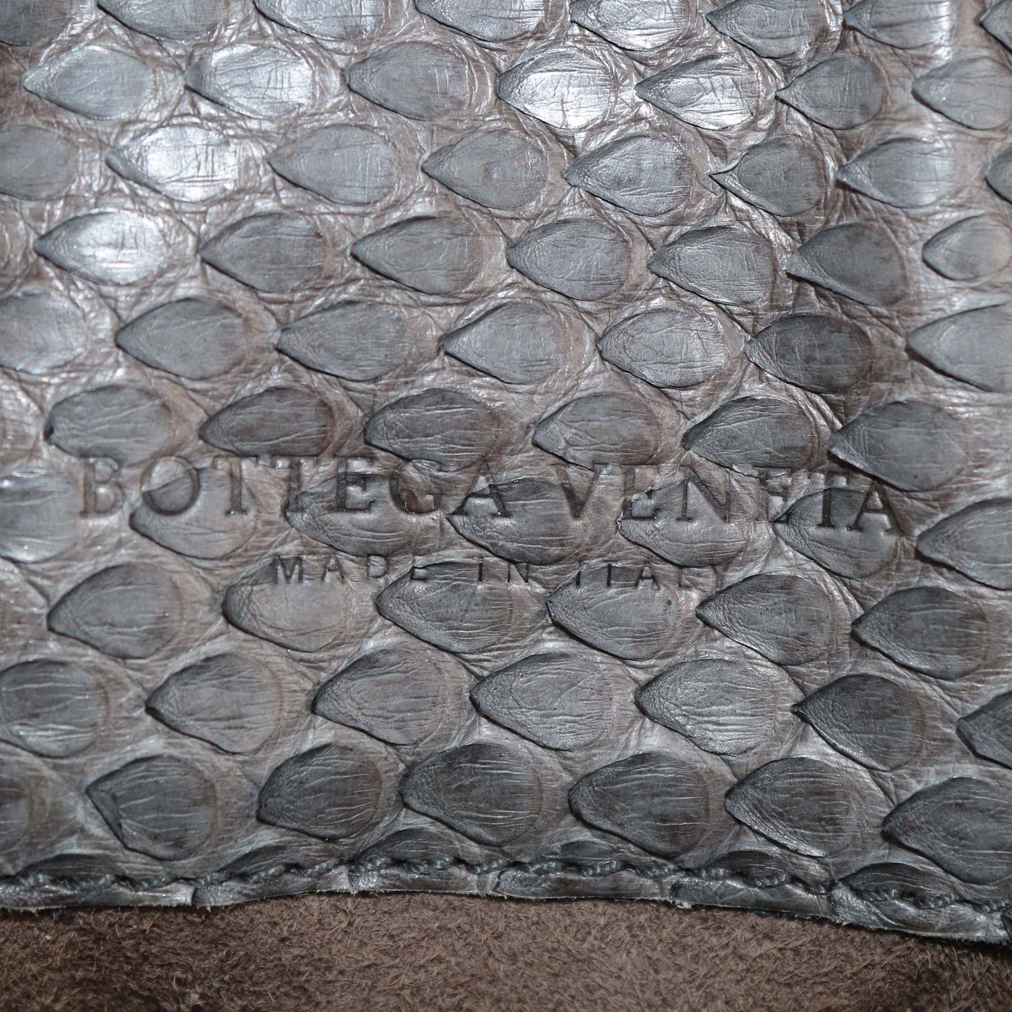 Bottega Veneta Dark Grey Quilted Python Frame Clutch