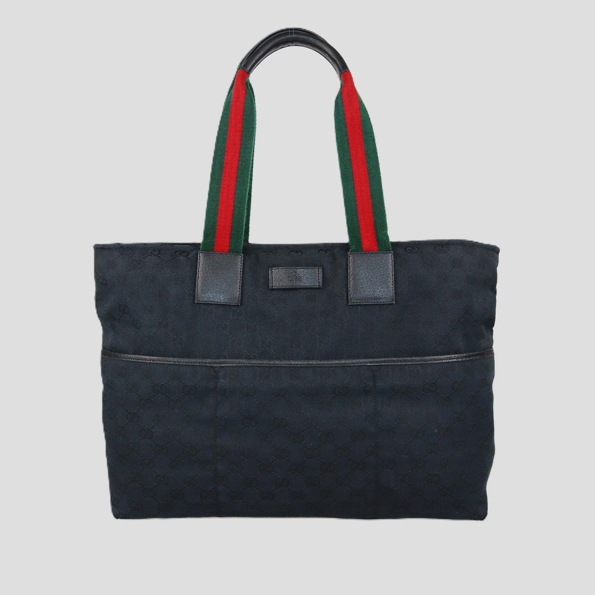 Gucci Black GG Canvas Web Handle Zip Tote