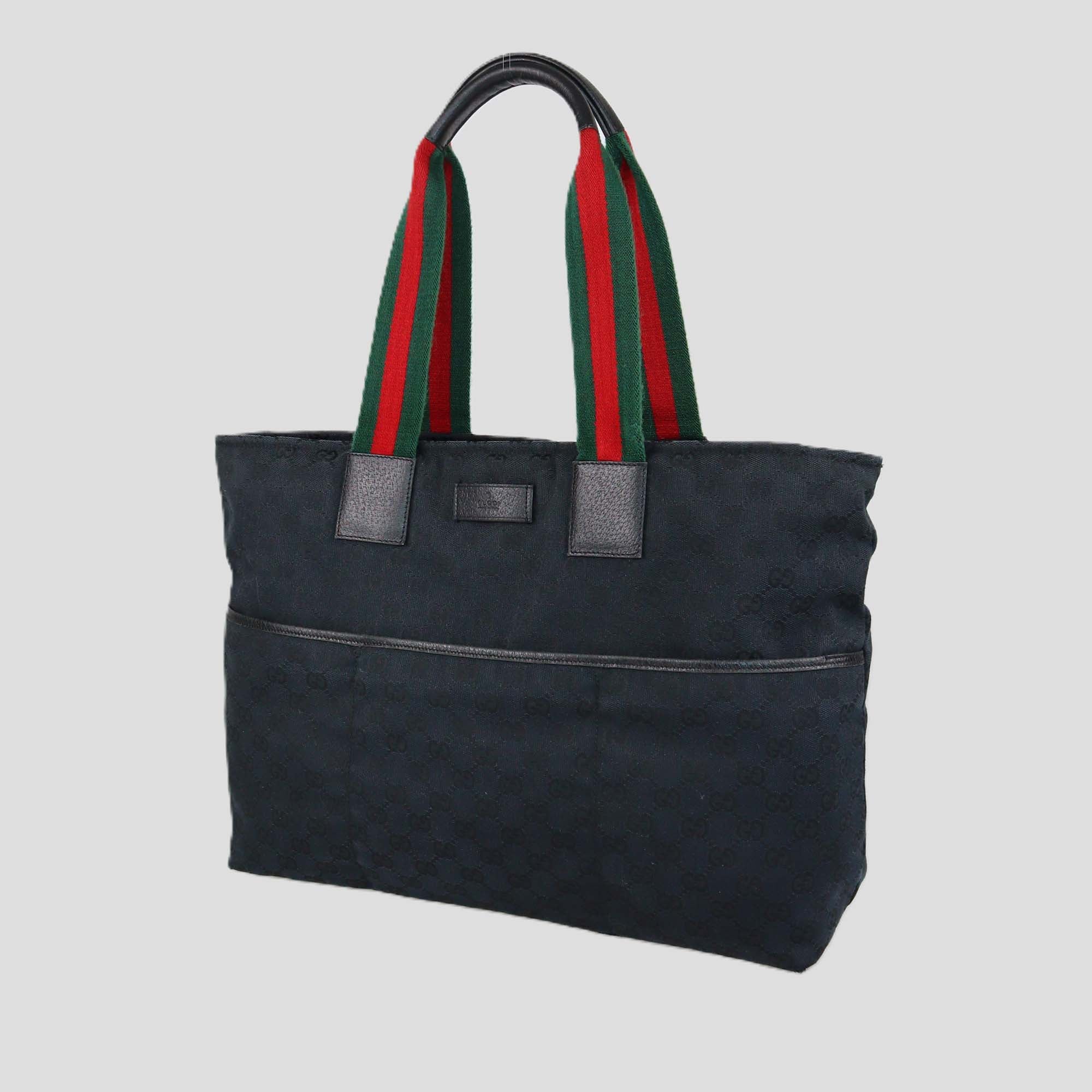Gucci Black GG Canvas Web Handle Zip Tote