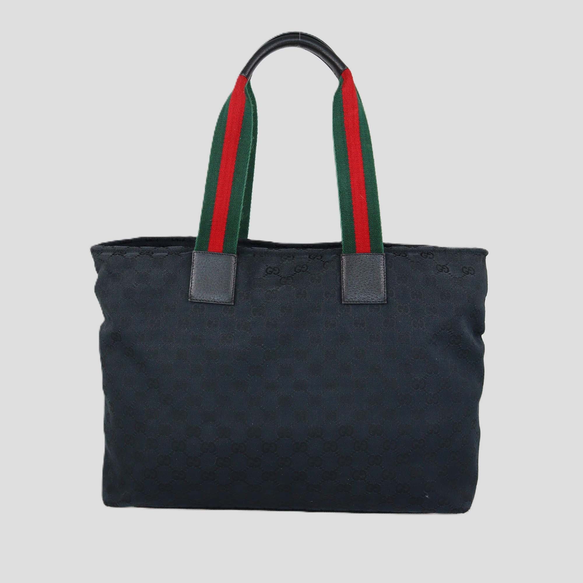 Gucci Black GG Canvas Web Handle Zip Tote