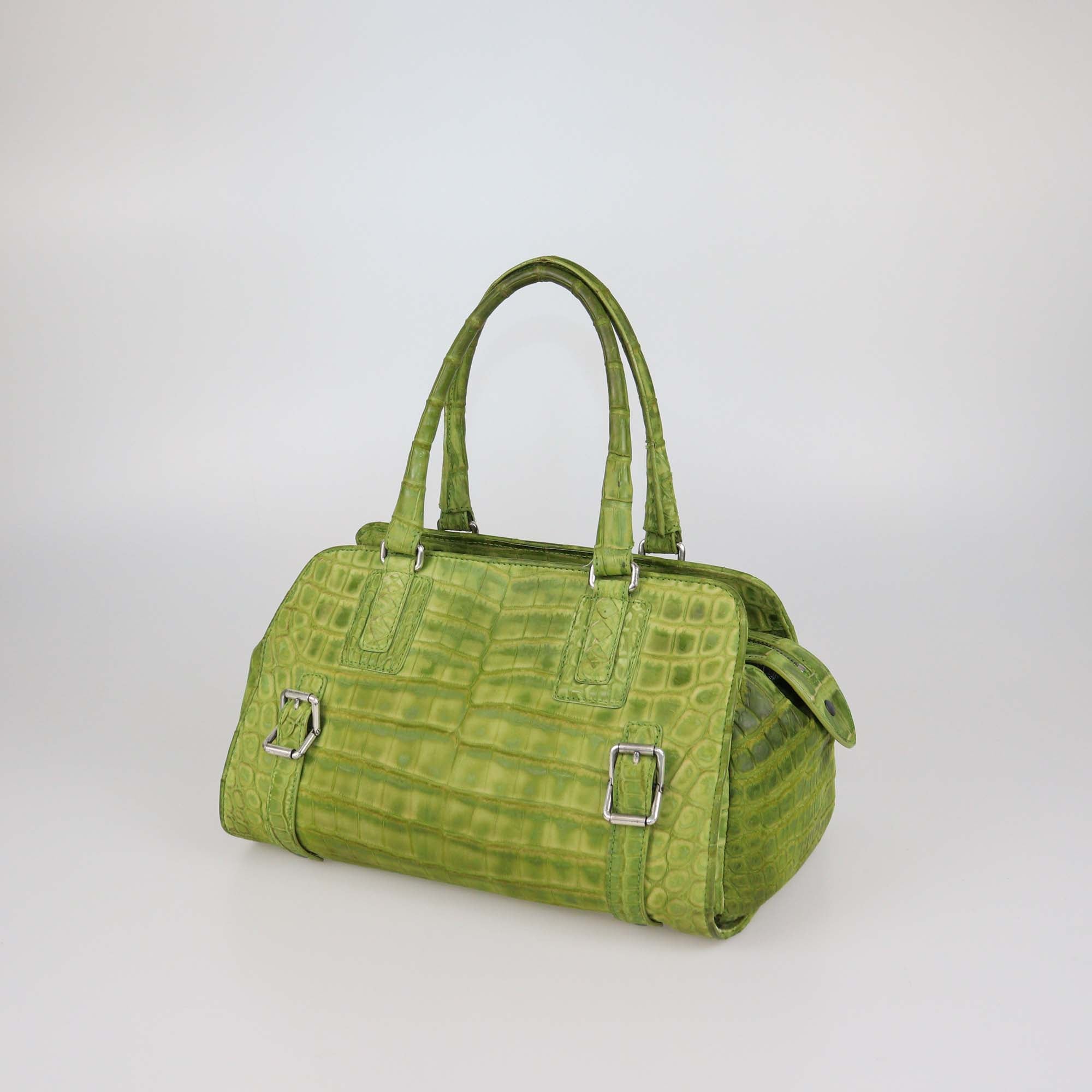 Bottega Veneta Light Green Matte Crocodile Bowling Bag