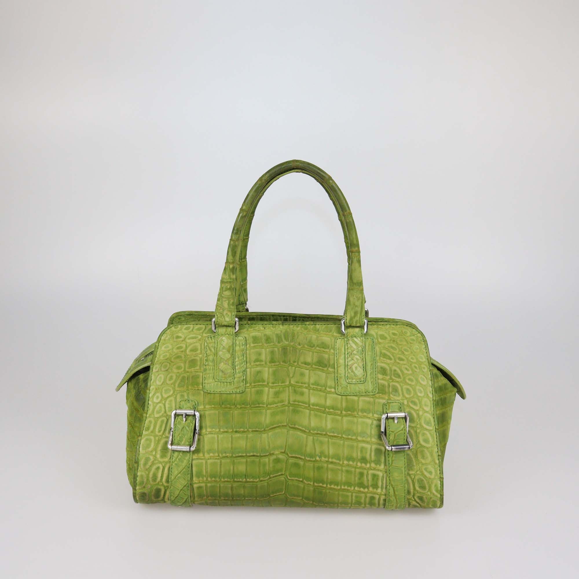 Bottega Veneta Light Green Matte Crocodile Bowling Bag