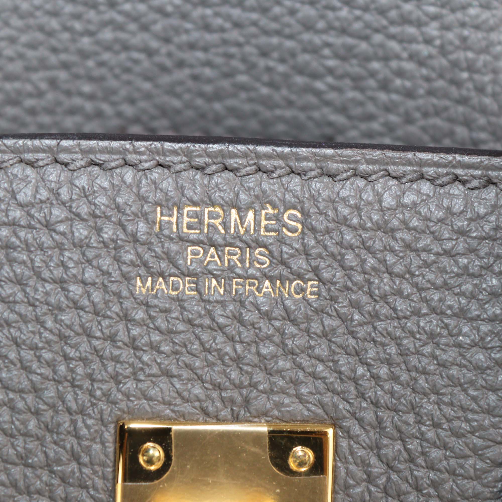 Hermes Gris Etain Togo Leather Gold Hardware Birkin 25 Bag