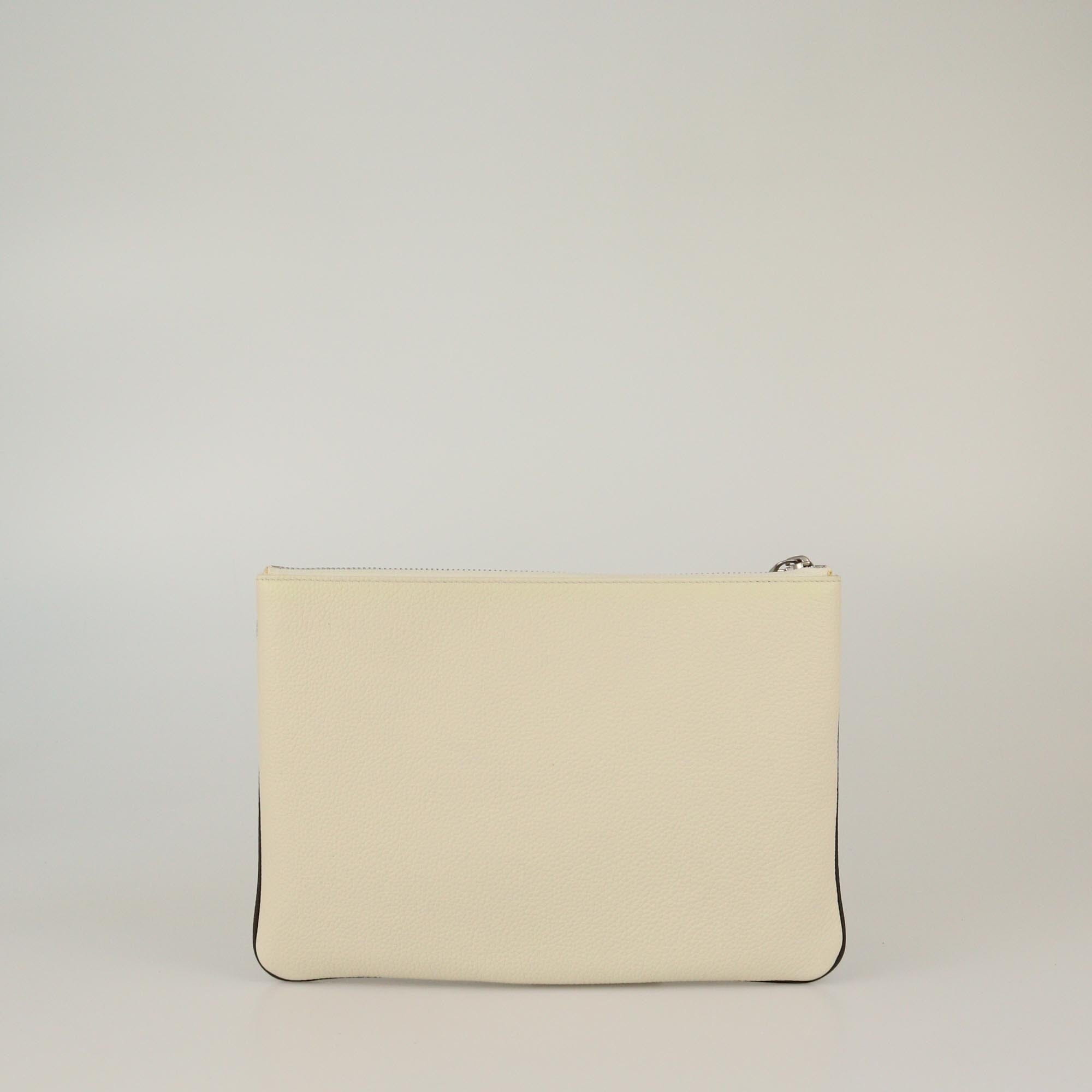 Salvatore Ferragamo Dark Brown/Off White Wristlet Zip Pouch Mens Salvatore Ferragamo