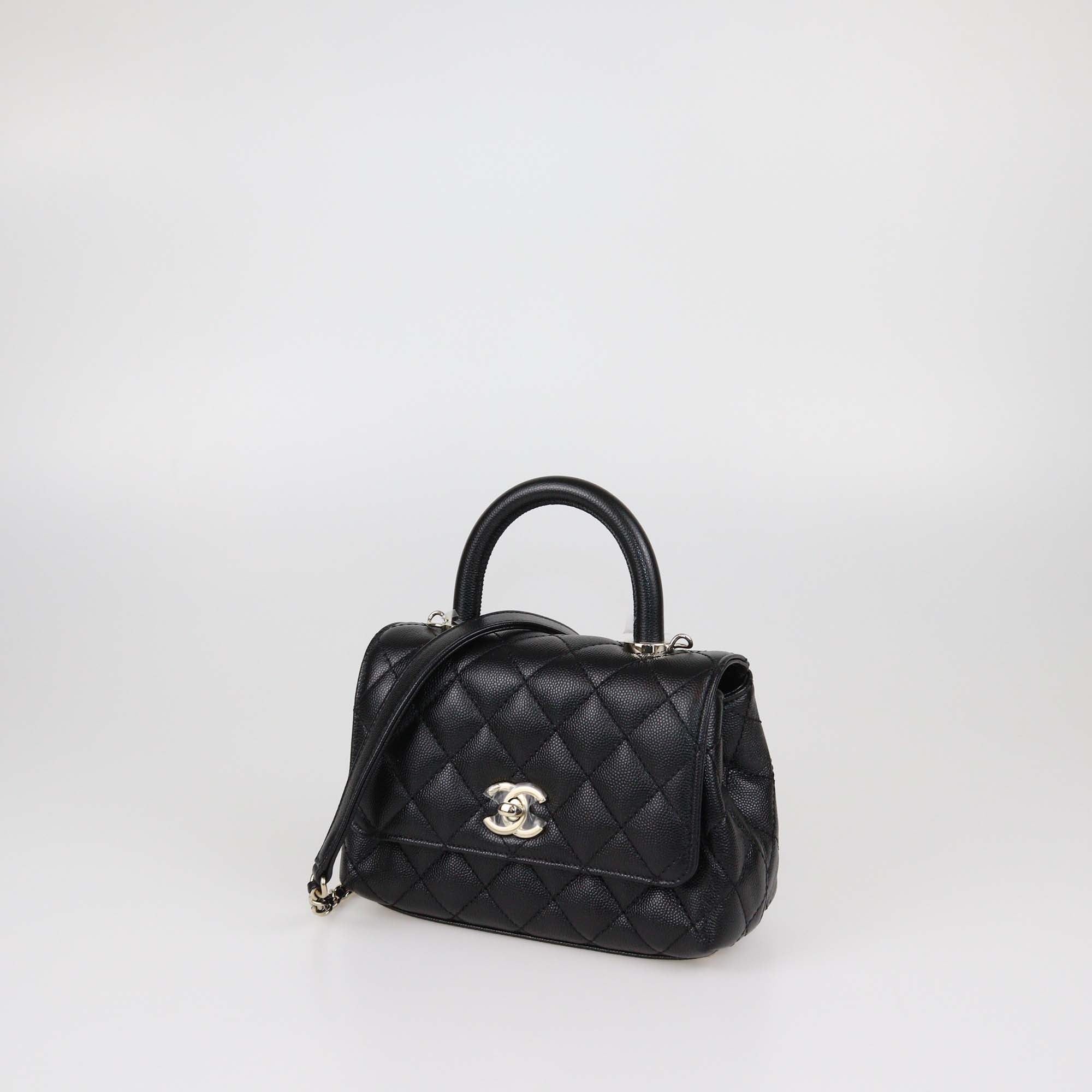 Chanel Black Quilted Caviar Leather Mini Coco Top Handle Bag