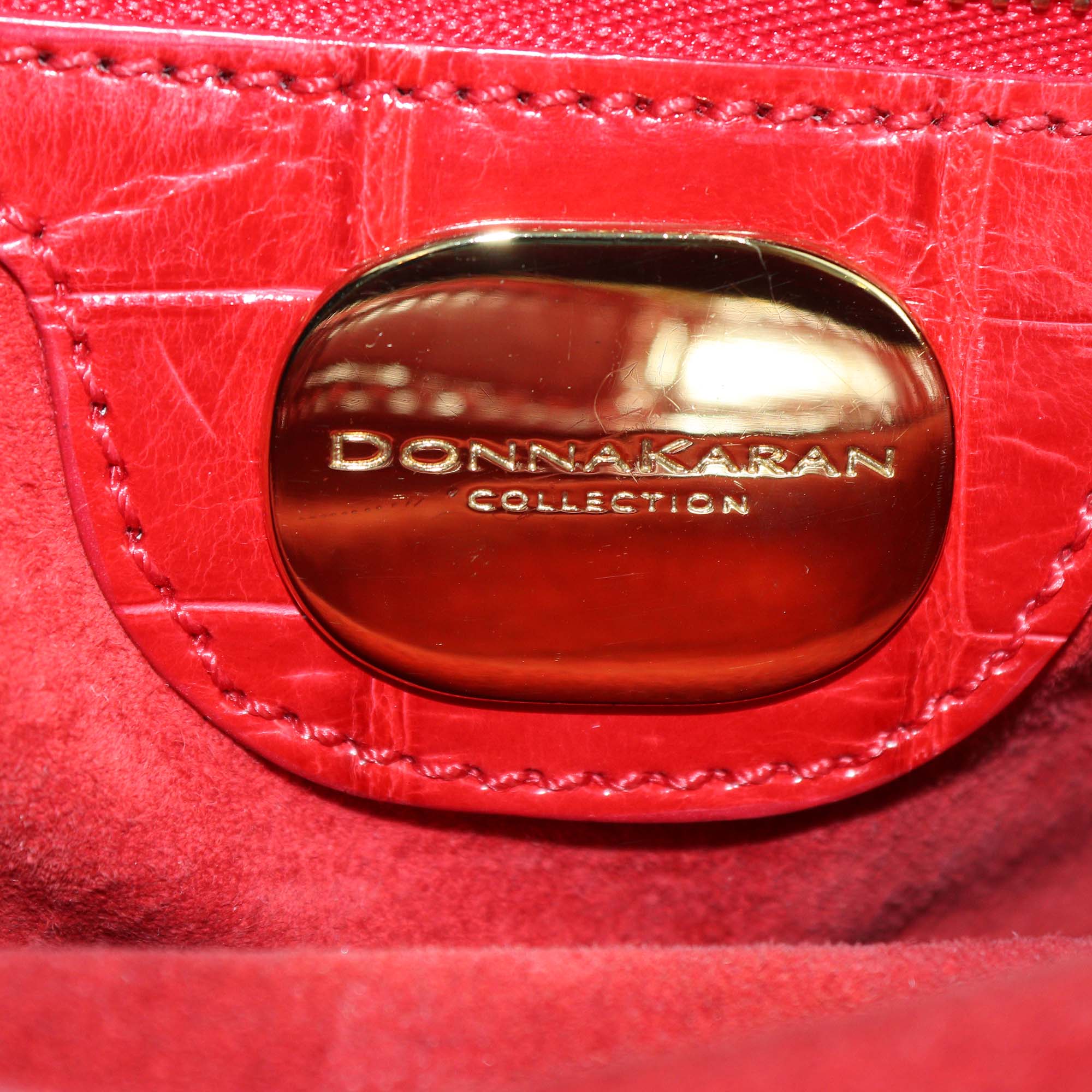 Donna Karan Collection Red Shine Crocodile Shopper Tote