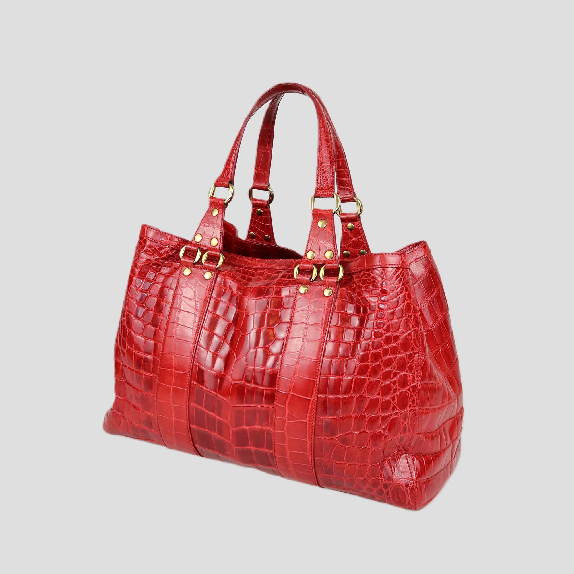 Donna Karan Collection Red Shine Crocodile Shopper Tote