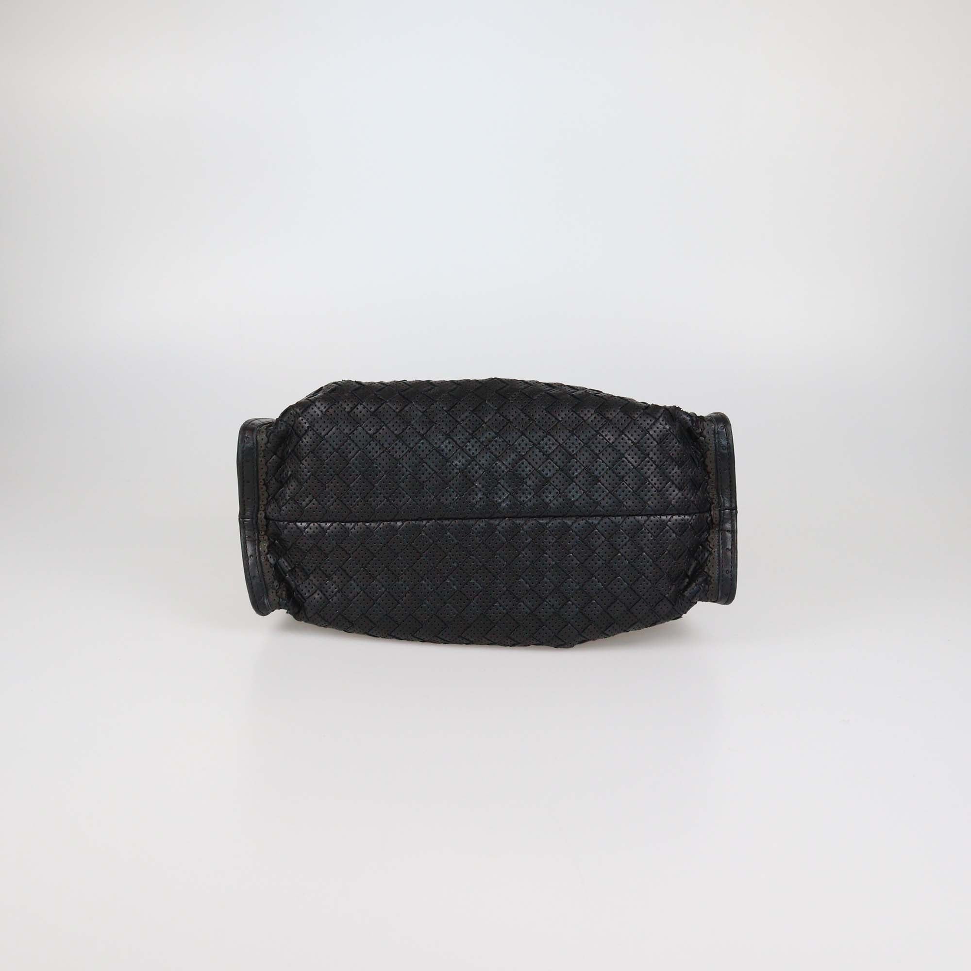 Bottega Veneta Black Intrecciato Perforated Leather Satchel