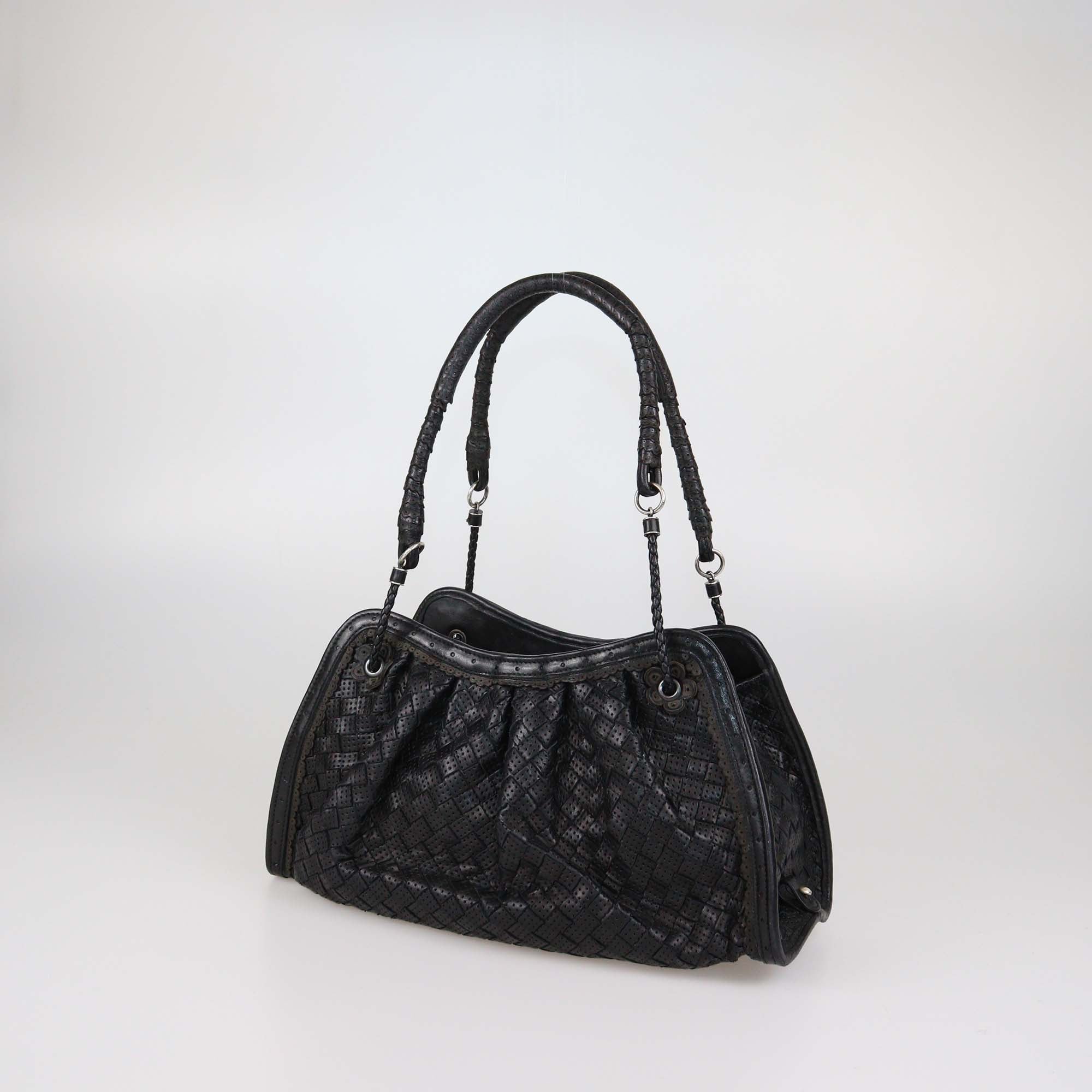Bottega Veneta Black Intrecciato Perforated Leather Satchel