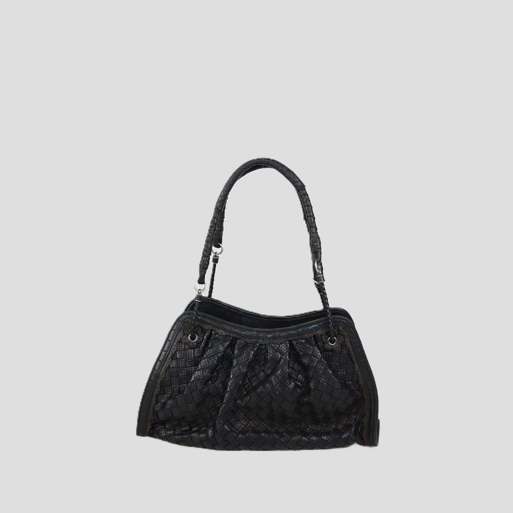 Bottega Veneta Black Intrecciato Perforated Leather Satchel