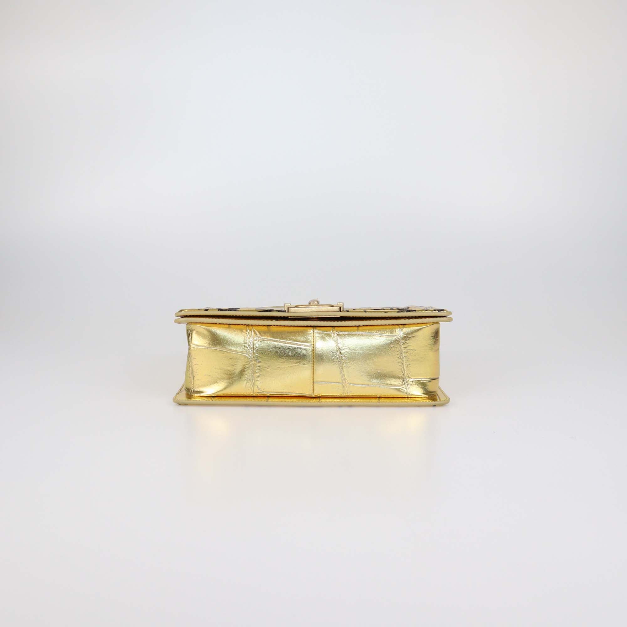 Chanel Gold Leather Chain Coco Mark Medium Embossed Graffiti Boy Bag