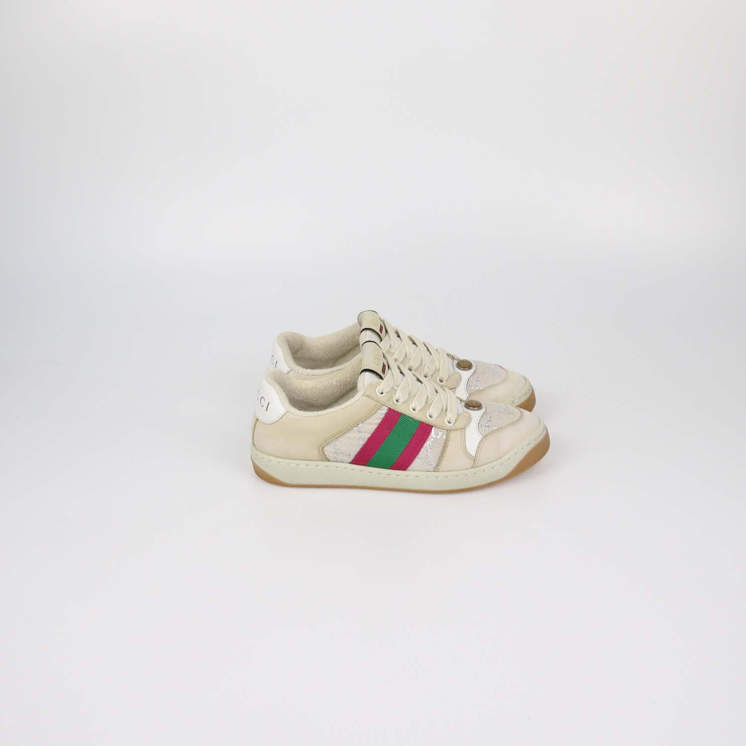 Gucci Beige Suede and Canvas Screener Sneakers