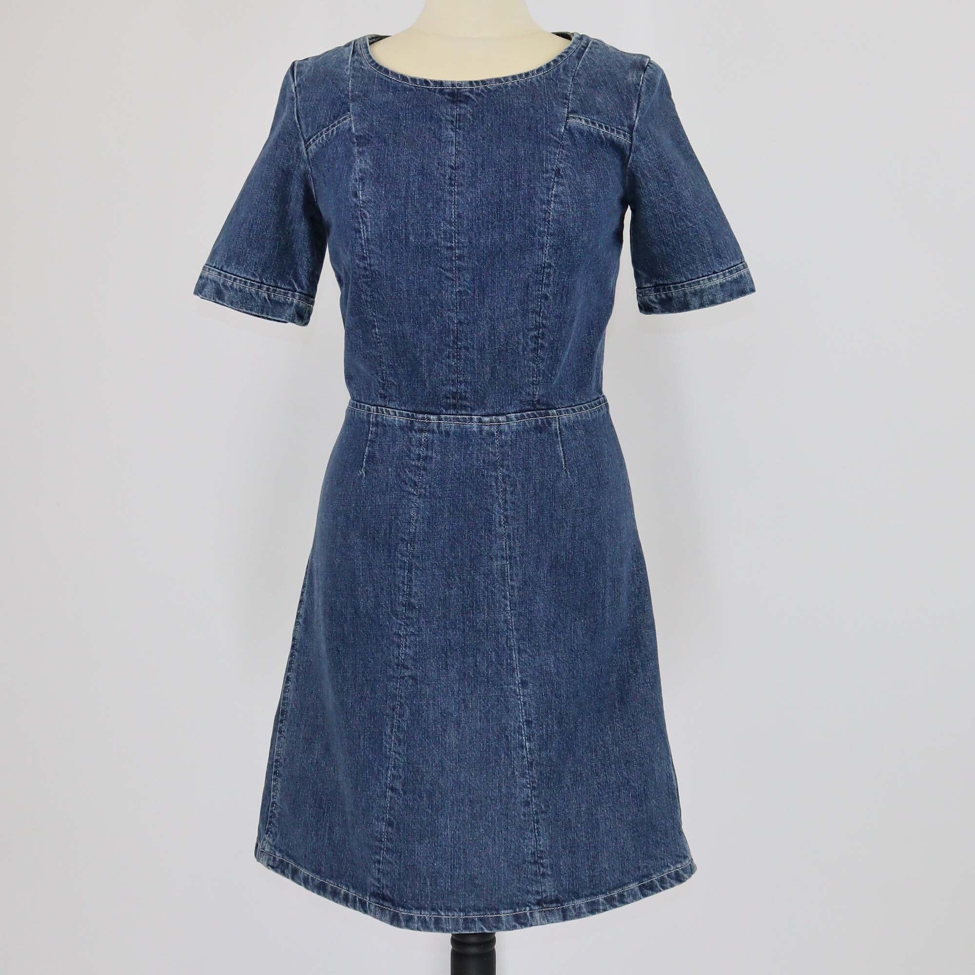 Chloe Blue Short Sleeve Crew Neck A Line Dress Womens Chloe