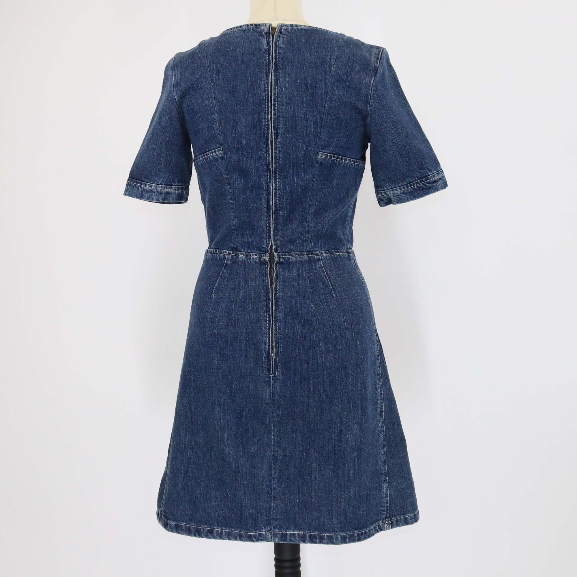 Chloe Blue Short Sleeve Crew Neck A Line Dress Womens Chloe