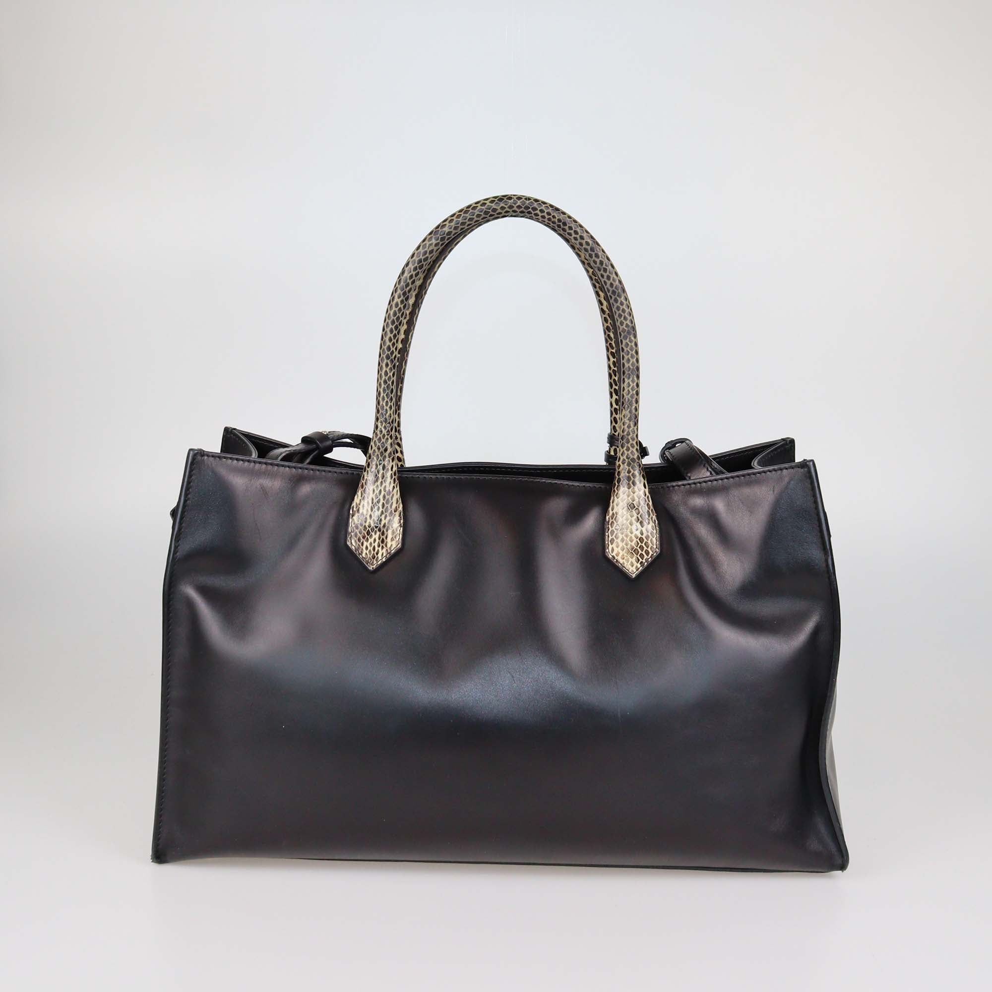 Balenciaga Black/Cream Leather & Snakeskin Padlock Tote