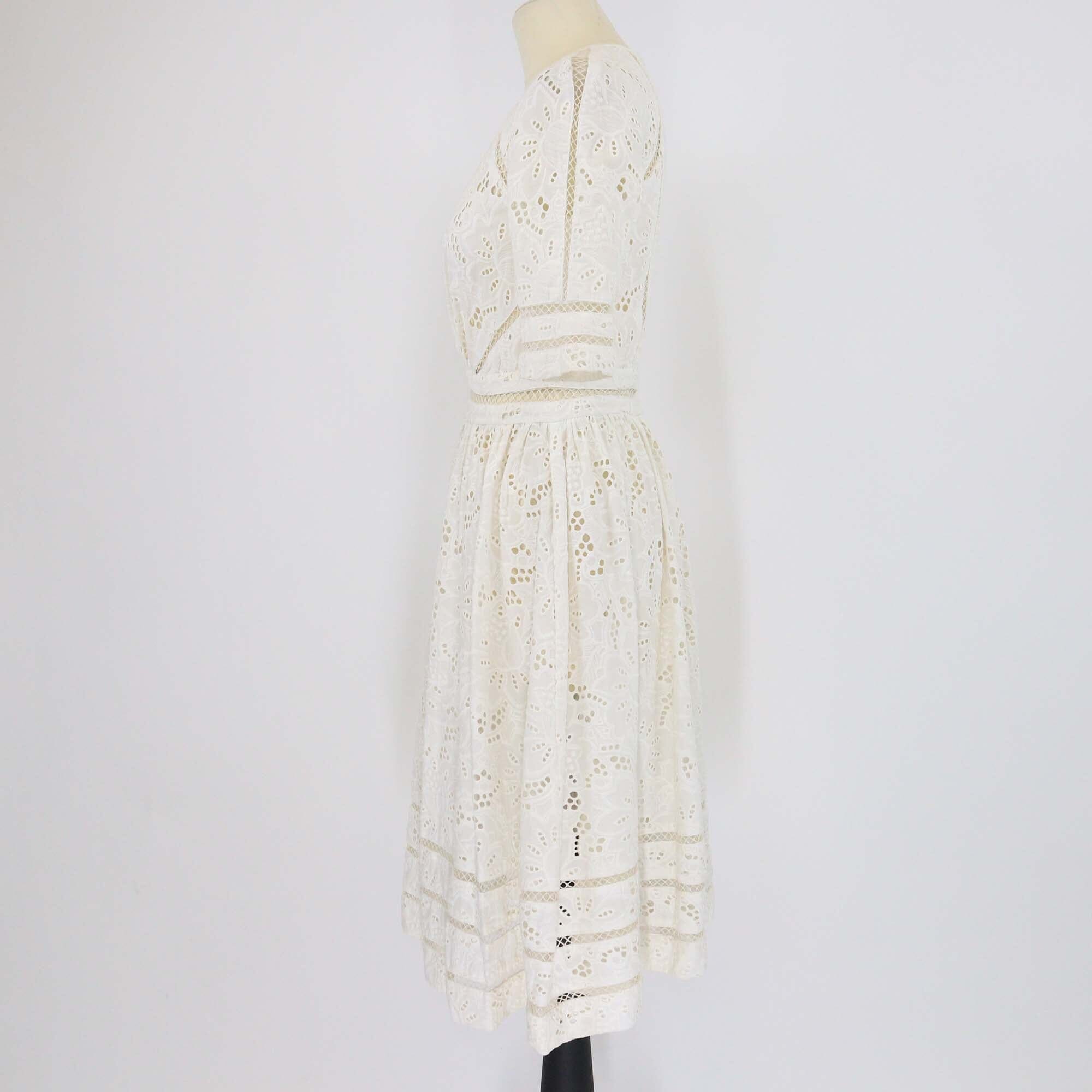 Zimmermann Off White Roza Eyelet Broderie Short Sleeve Midi Dress Womens Zimmermann