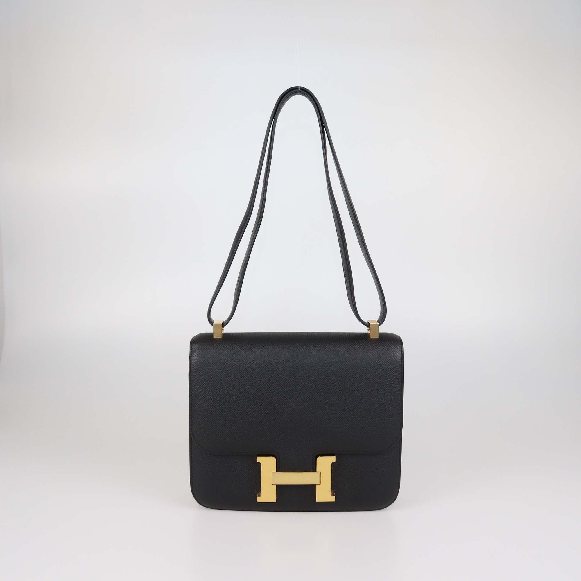Hermes Black Epsom Leather Gold Hardware Constance 24 Bag